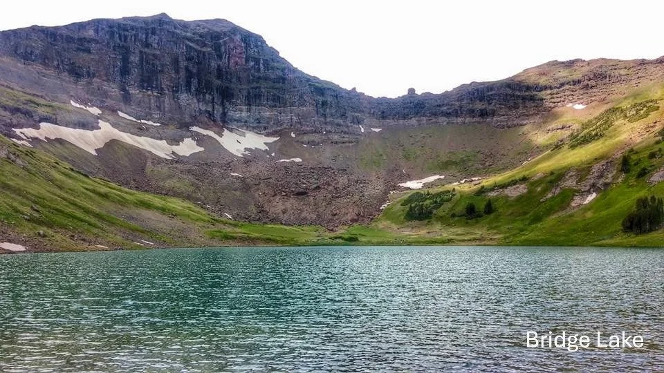 Mountain landscape with a lake called Bridge Lake.