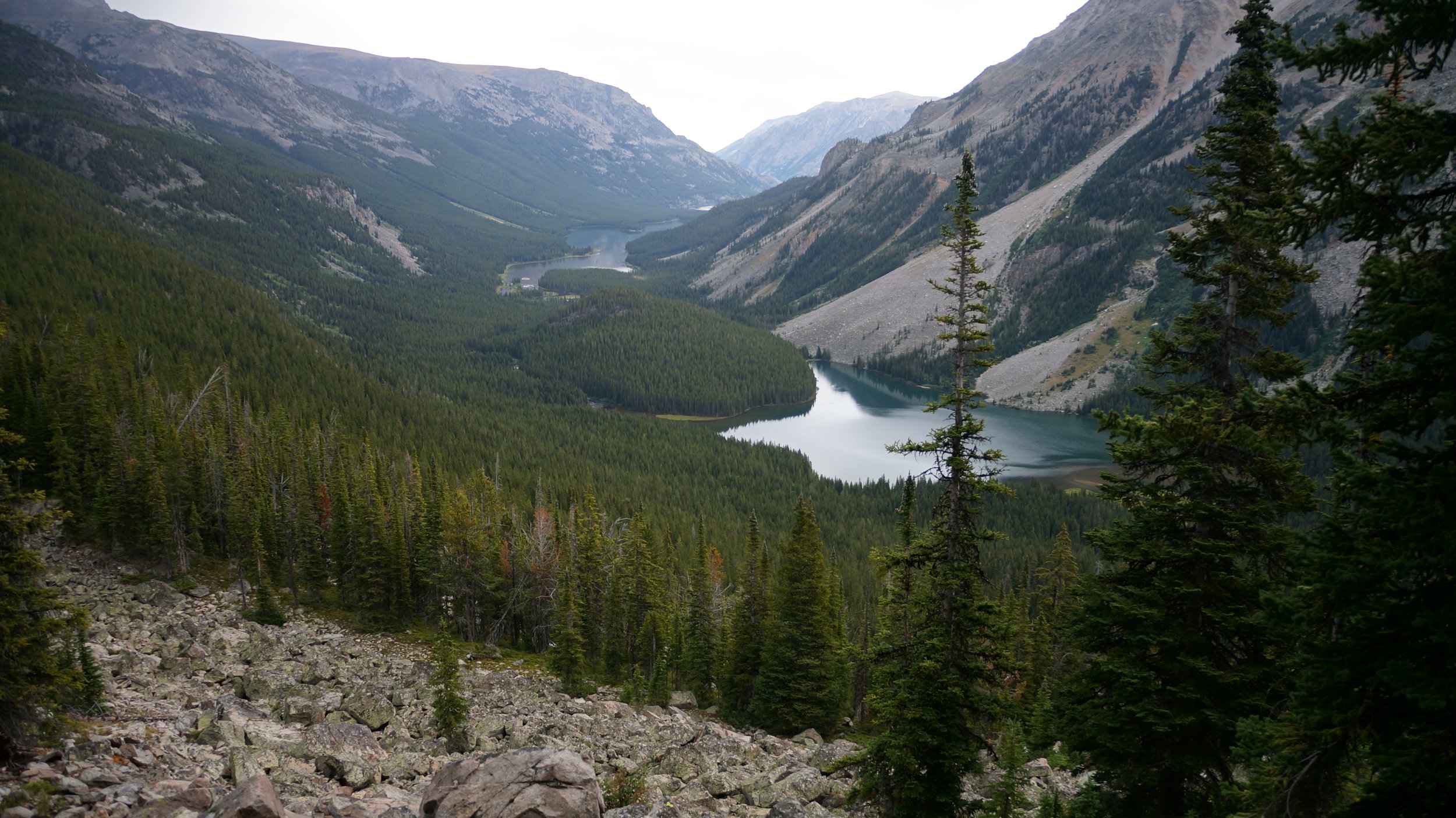 Silver Lake and Island Lake from above, West Rosebud drainage, Absaroka-Beartooth Wilderness