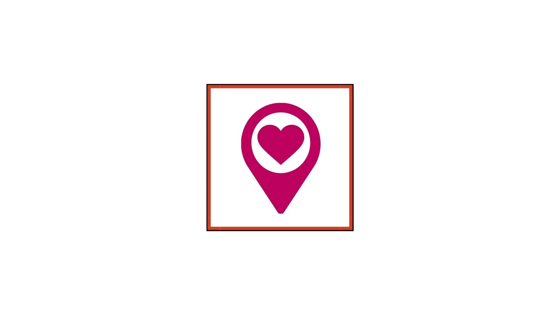 "Pink map location icon with a heart inside, framed by a red border on a white background—symbolizing finding purpose, belonging, and emotional fulfillment in retirement