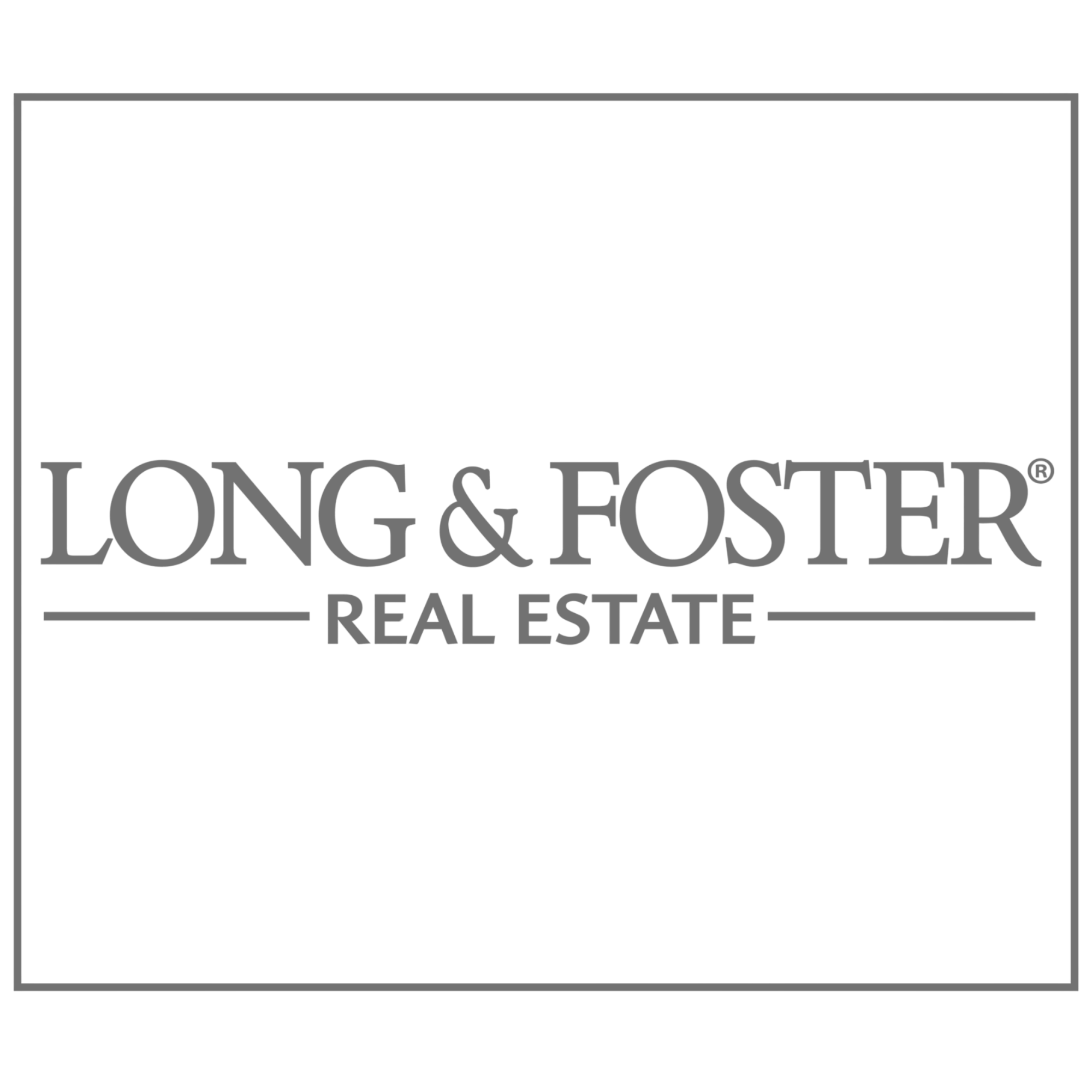 Logo of Long & Foster Real Estate with black background and gray text.