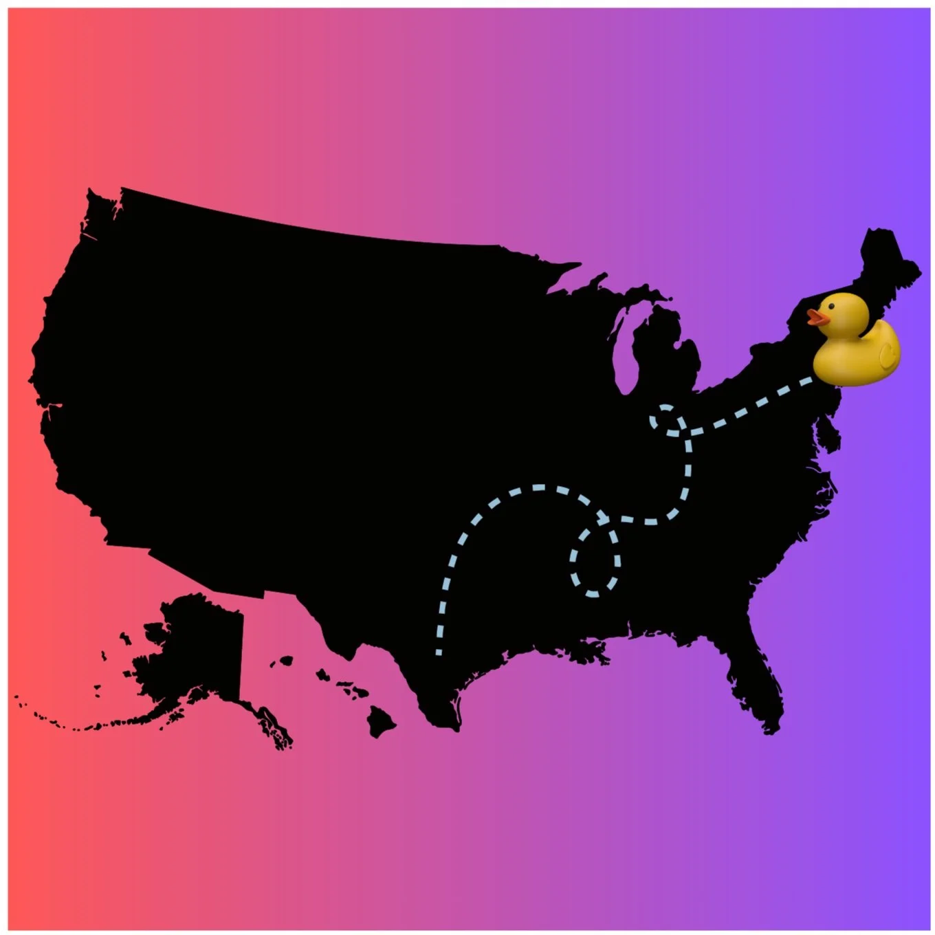 Rubber Ducky travles the  a map of the USA
