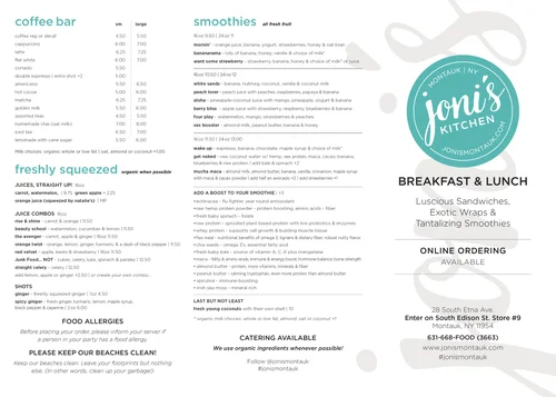 Menu — Joni's Montauk