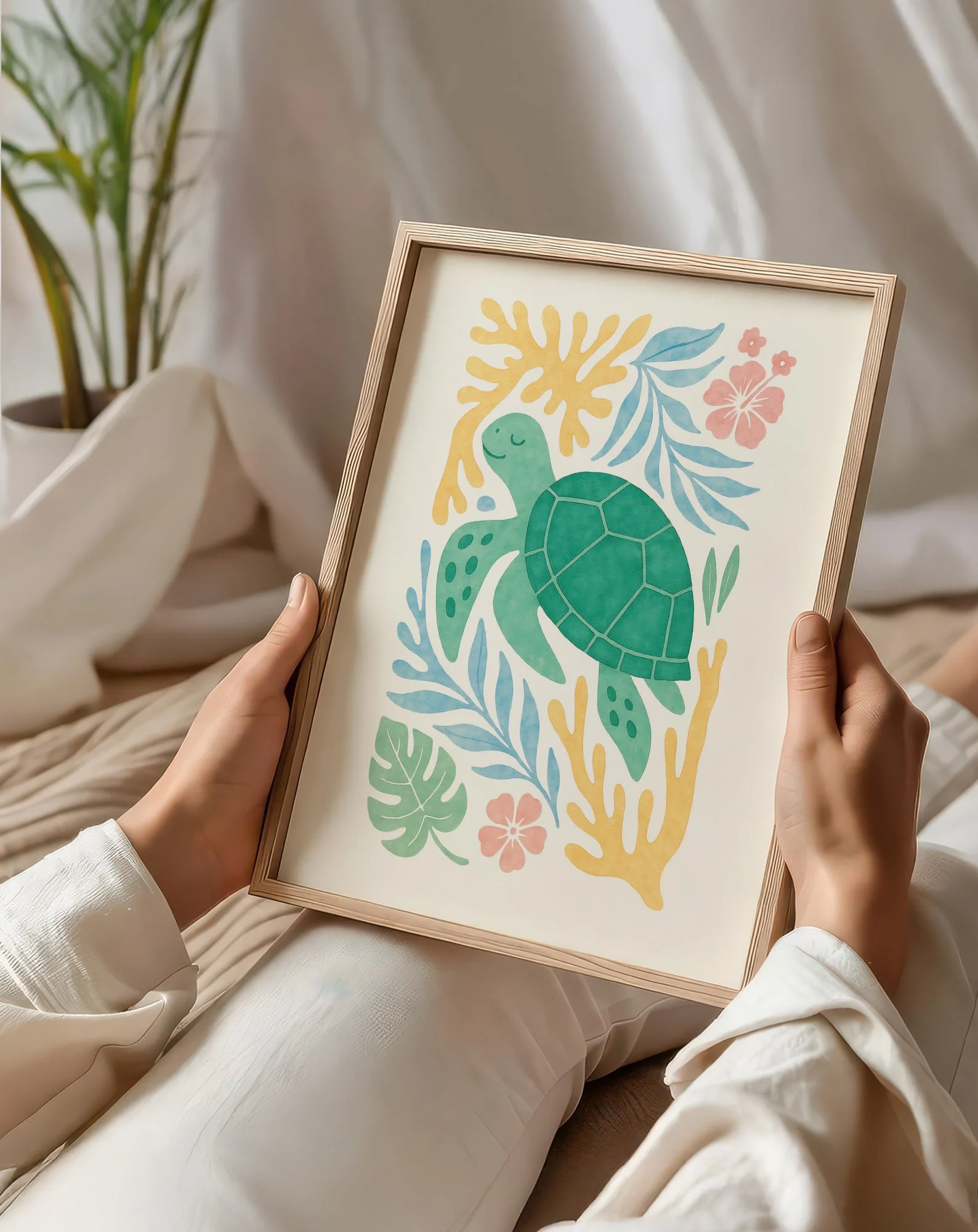 19 - Pastelle Honu  - Mockup O - Sitting and Holding Frame .jpg