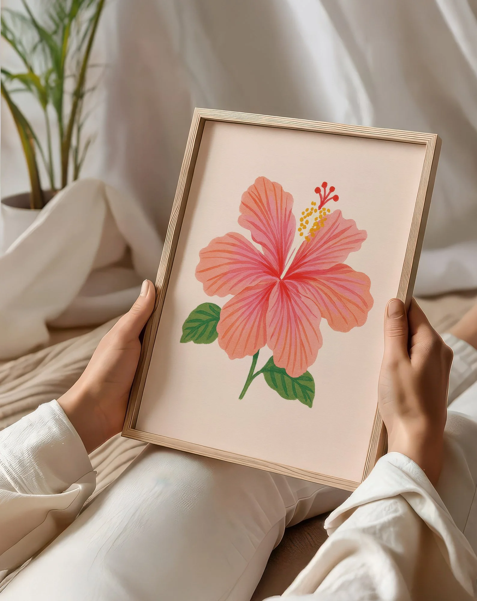 4 - Pink Hibiscus - Mockup O - Sitting and Holding Frame .jpg