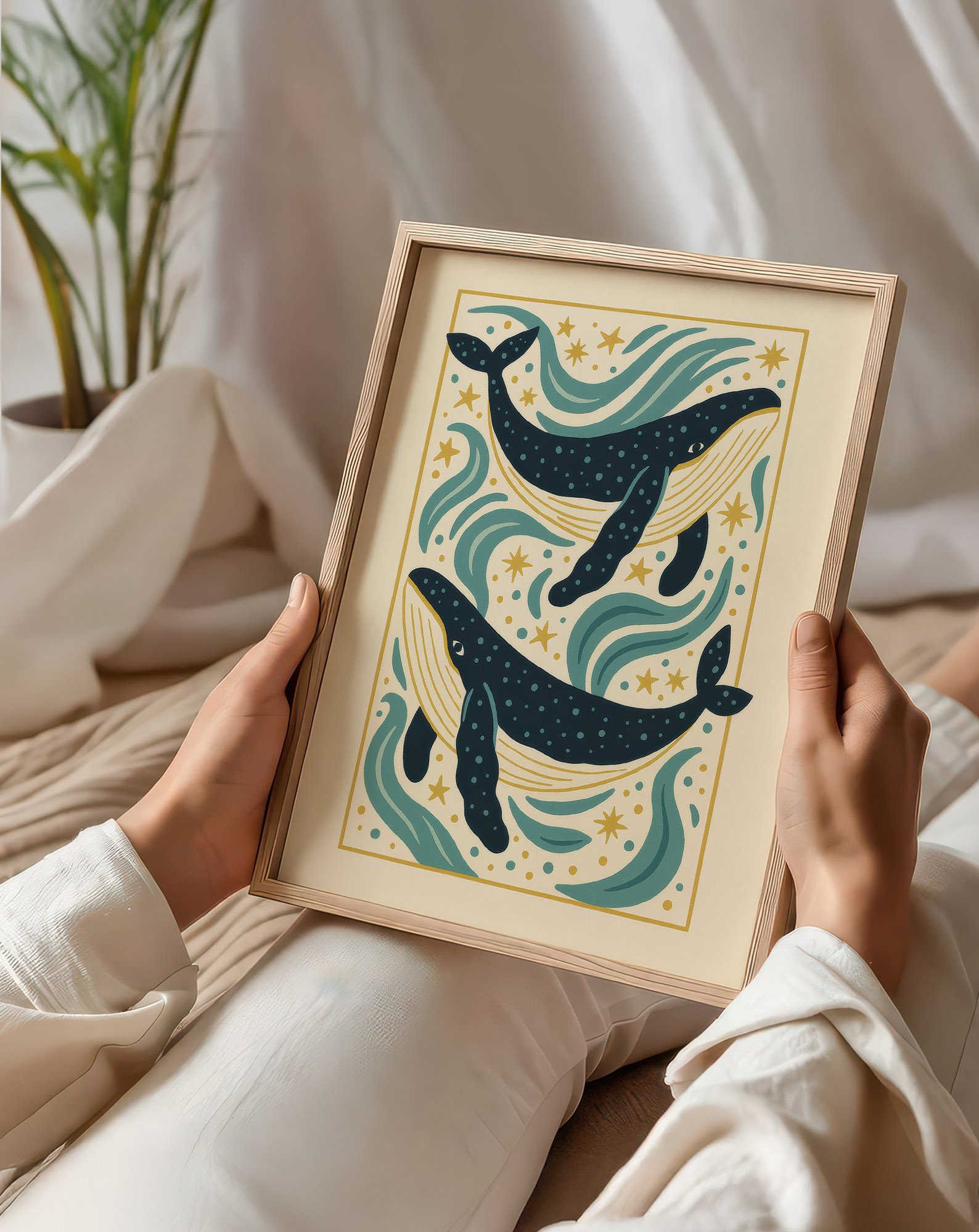 23 - Pair of Whales  - Mockup O - Sitting and Holding Frame .jpg