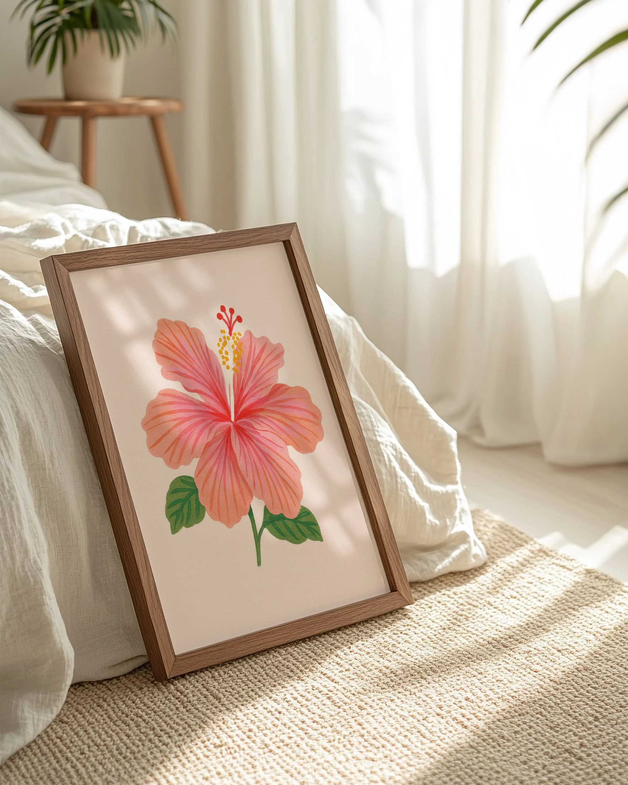 4 - Pink Hibiscus - Mockup H - Frame Bed.jpg