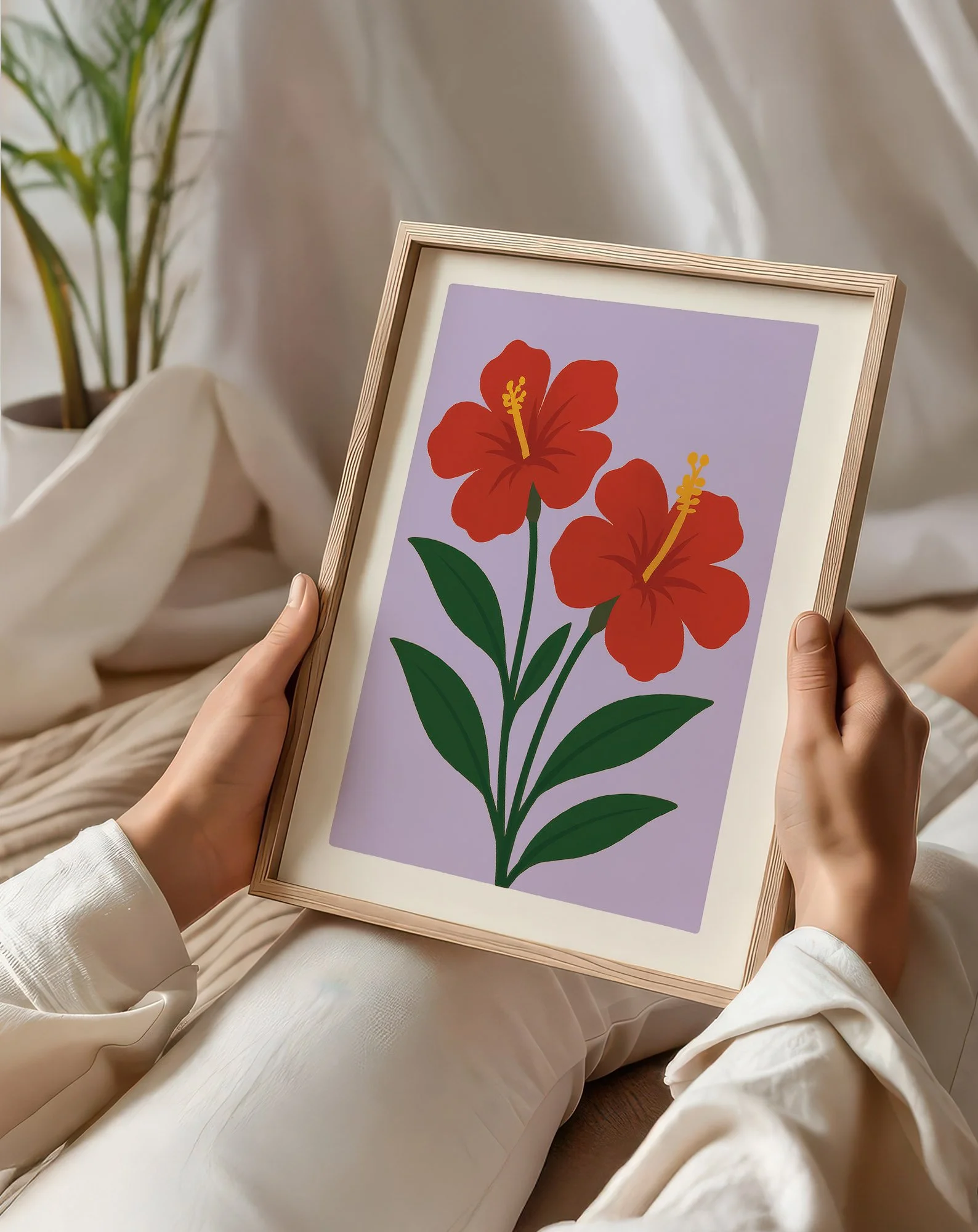 40 - Red Hibicus Pair  - Mockup O - Sitting and Holding Frame .jpg