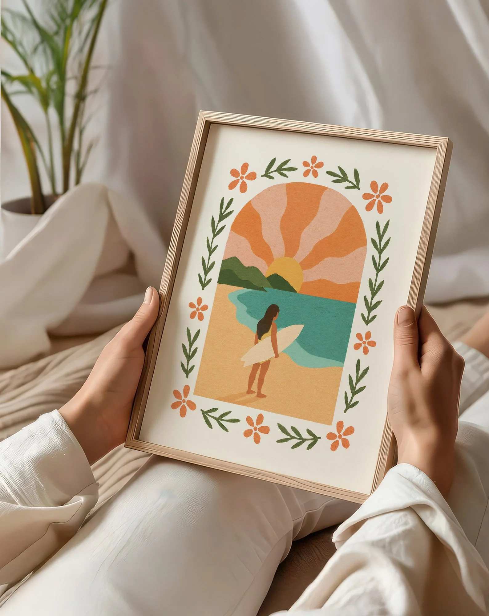 42 - Surfer Girl  - Mockup O - Sitting and Holding Frame .jpg