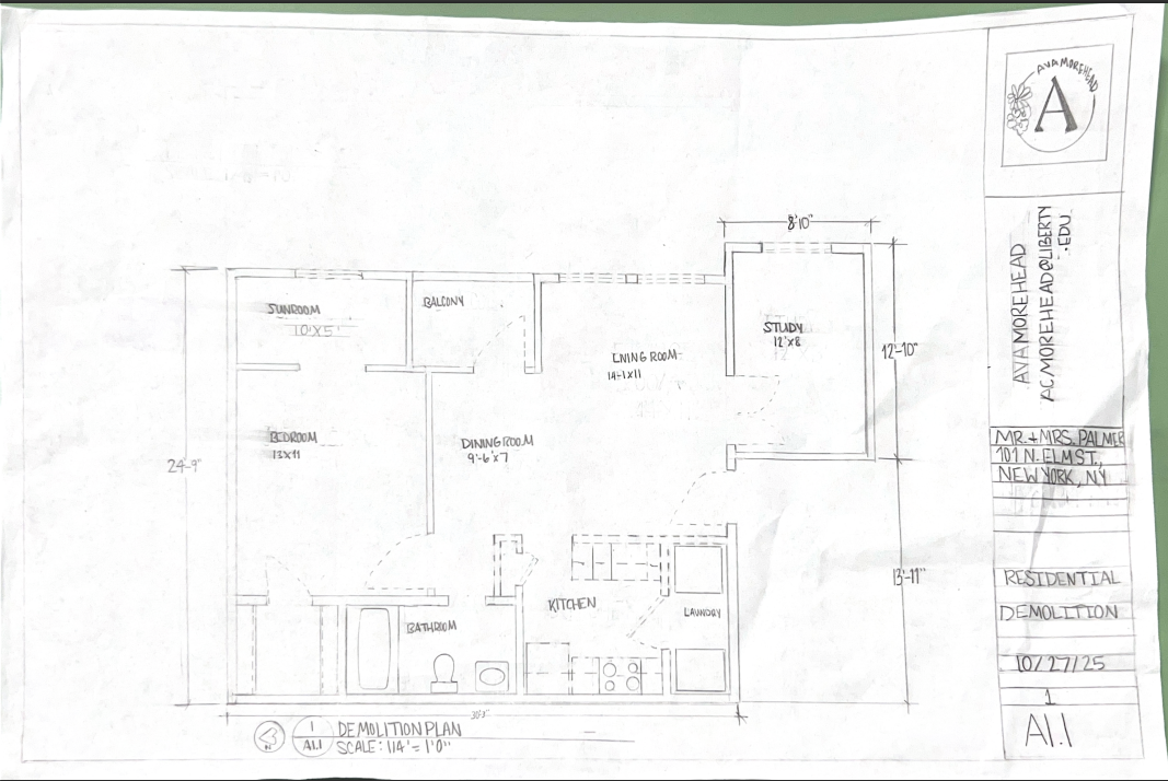 Palmer Demolition Plan, Drawn with drafting tools