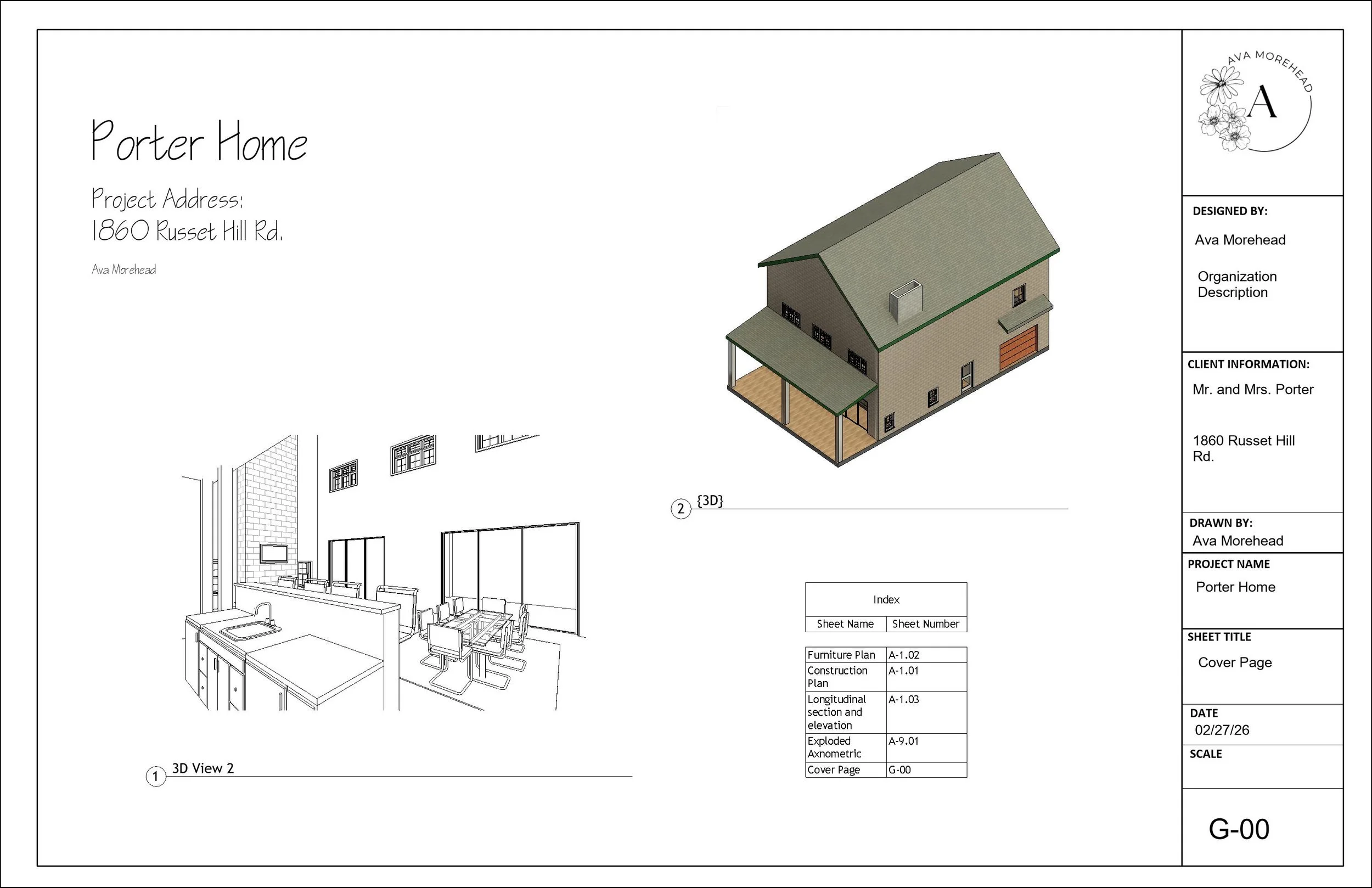 Cover Page For porter House project, Drawn in Revit
