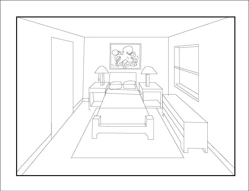 Line art of one point perspective, illustrator