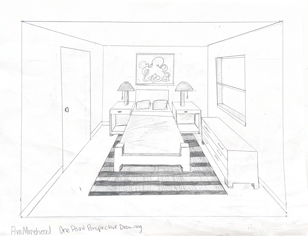 Hand drawing of one point perspective
