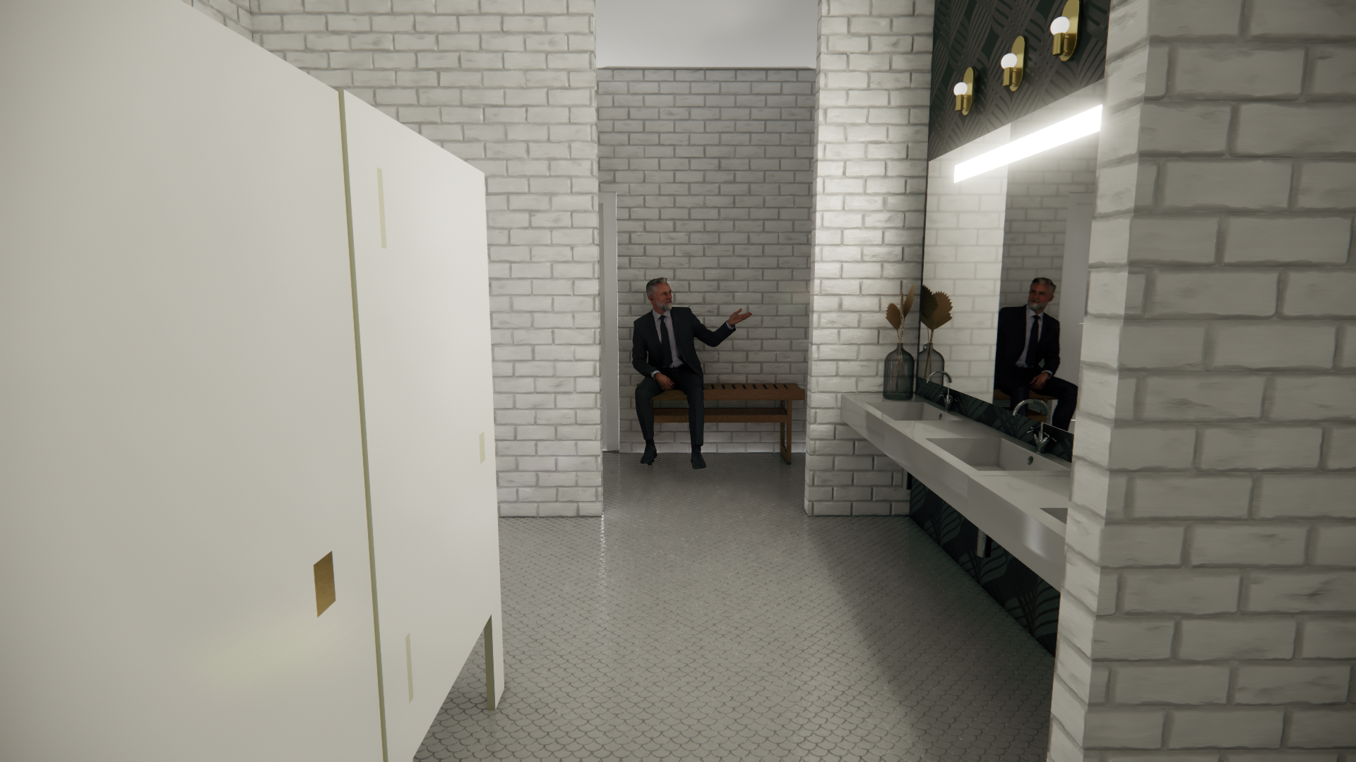 Church Men's Restroom; Created using Enscape & Sketchup