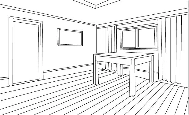 Line art of Two-point perspective, Illustrator