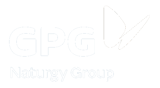 GPG Naturgy Group logo with a stylized butterfly or leaf graphic on a black background.
