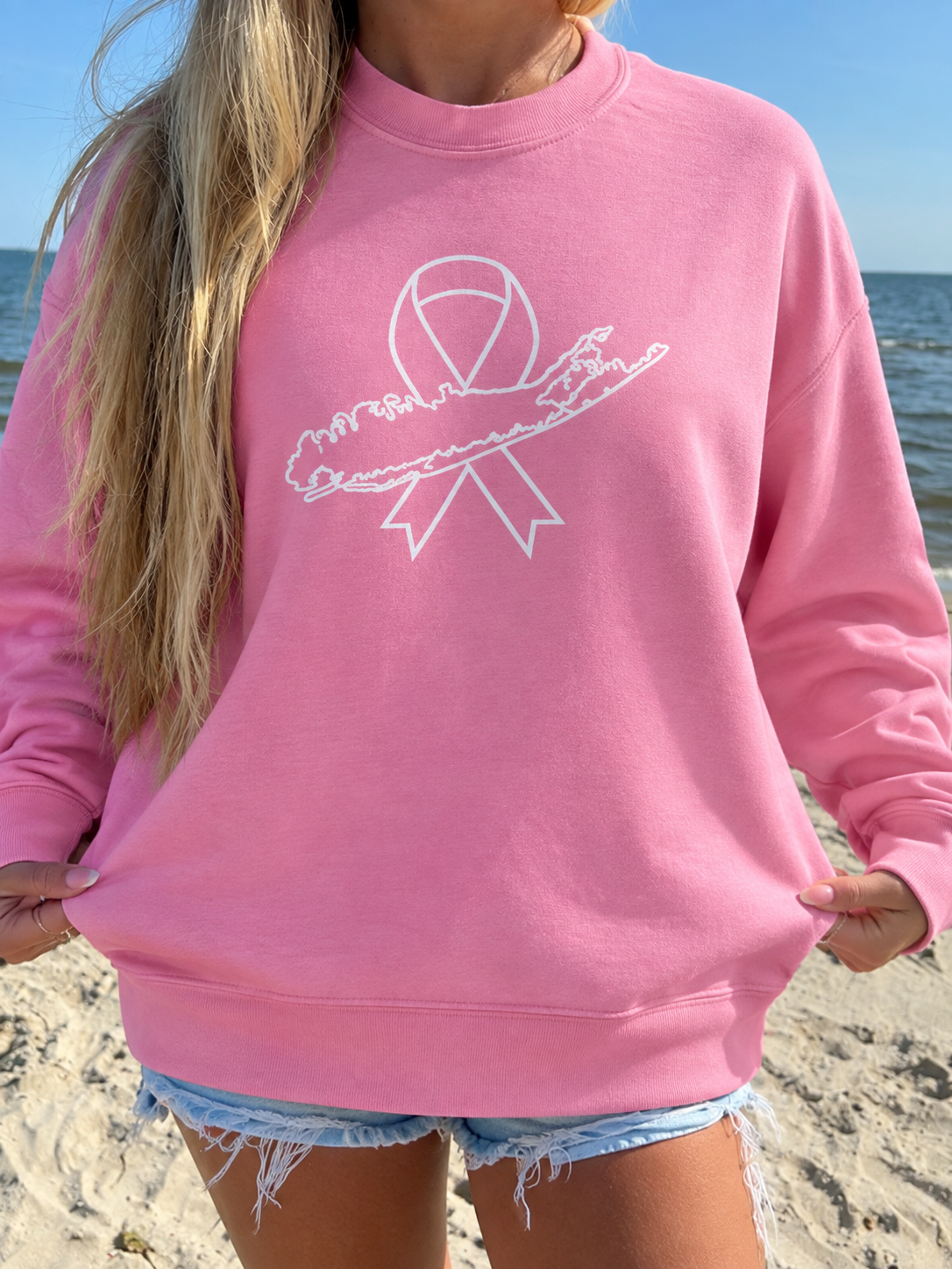 OOLI Breast Cancer Awareness organic crew neck sweatshirt
