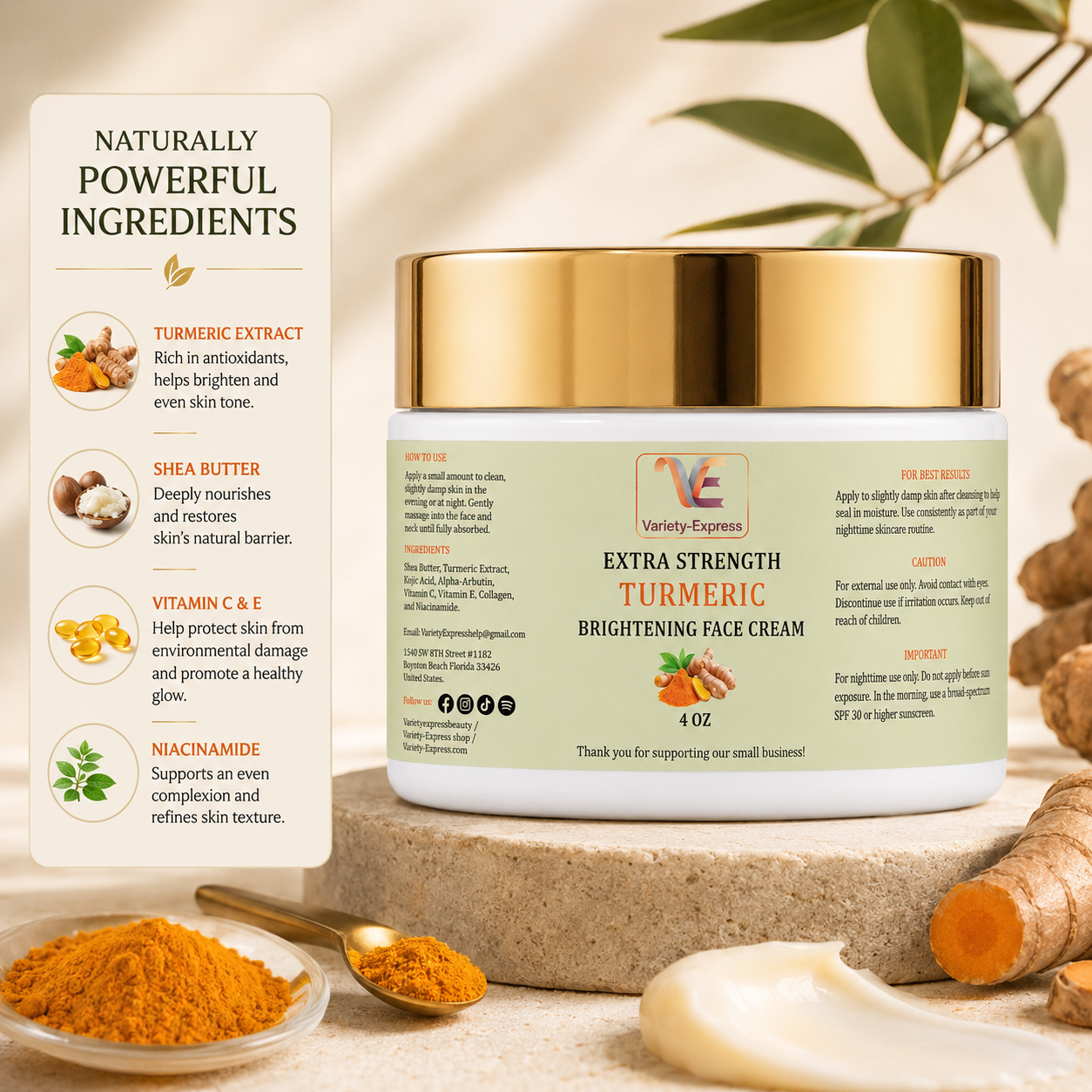 Extra Strength Turmeric Brightening Face Cream 4oz
