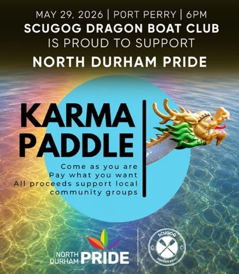Thank you @scugogdragonboatclub!

Join the Scugog Dragon Boat Club for a special Karma Nights paddle on May 29th in support of North Durham Pride! 

Enjoy a relaxed 60-minute paddle on Scugog Lake with great people, good vibes, snacks, photos, and