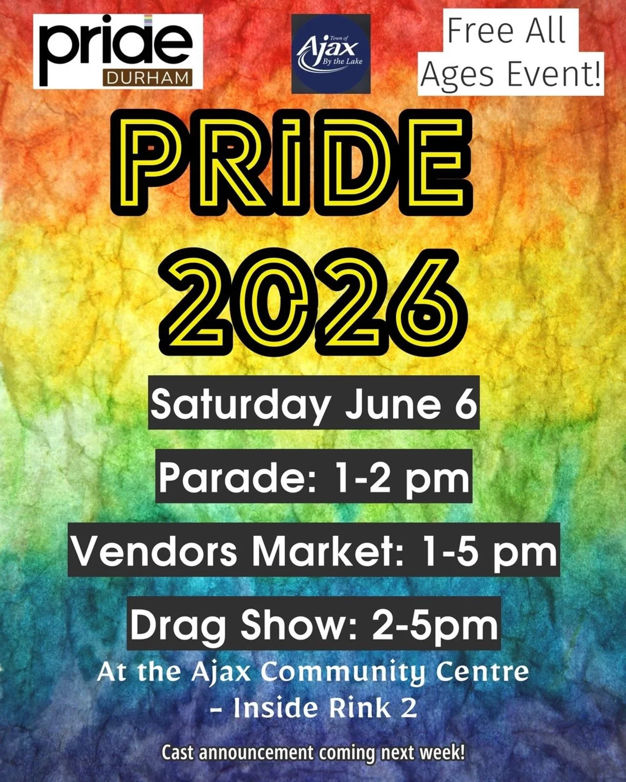 Find us at Pride Durham this Saturday in Ajax! 🏳️&zwj;🌈

North Durham Pride is setting up a booth from 1pm to 4pm, and we want to see you there. Swing by our booth for:

🎁 Free Pride buttons
🌈 The full scoop on our three summer Pride events
🎉 Ac