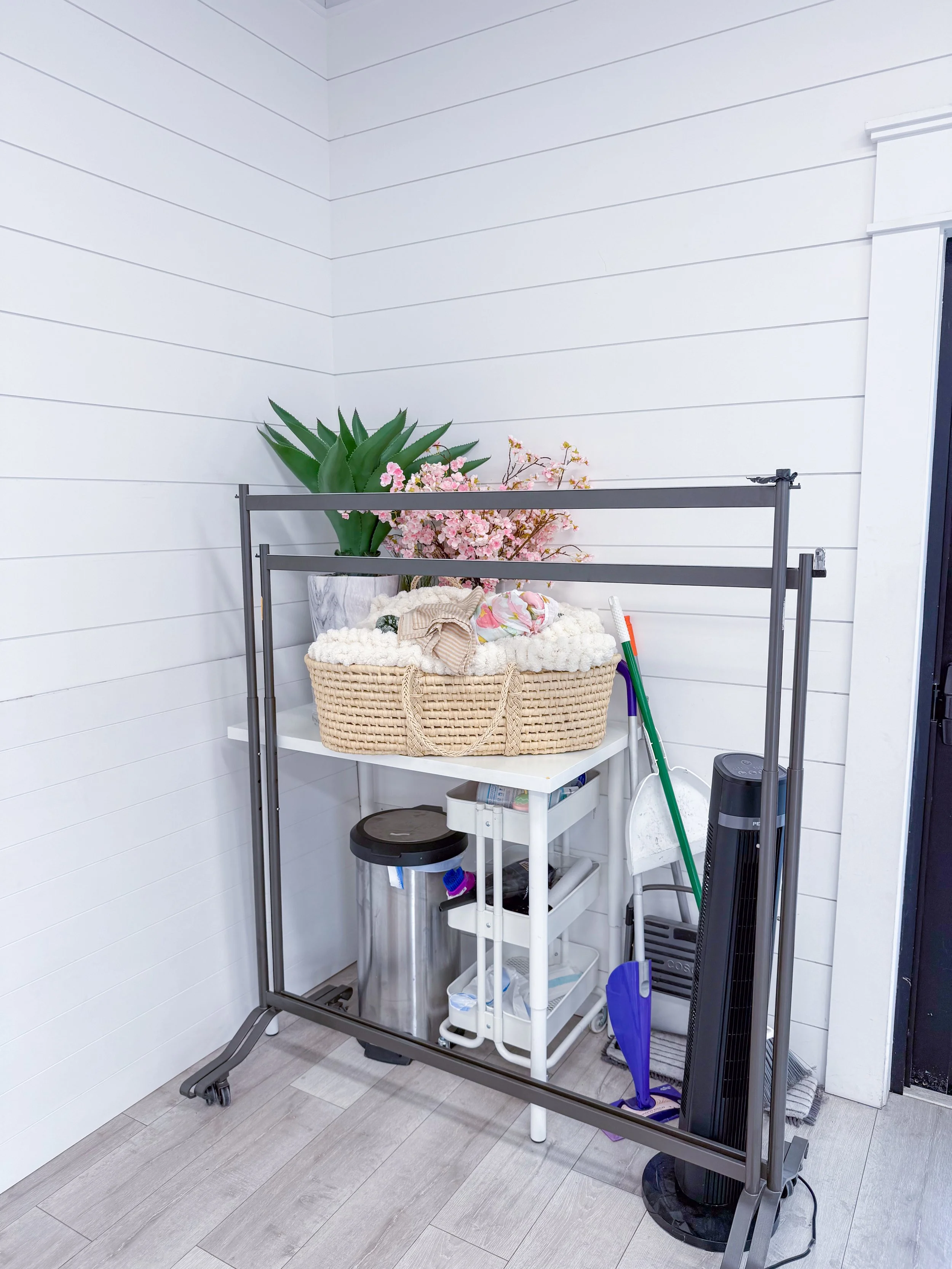 A collection of photography props including floral arrangements, baskets, blankets, greenery, and styling accessories available for client use. Perfect for newborn photography, maternity sessions, family portraits, branding photography, and content c