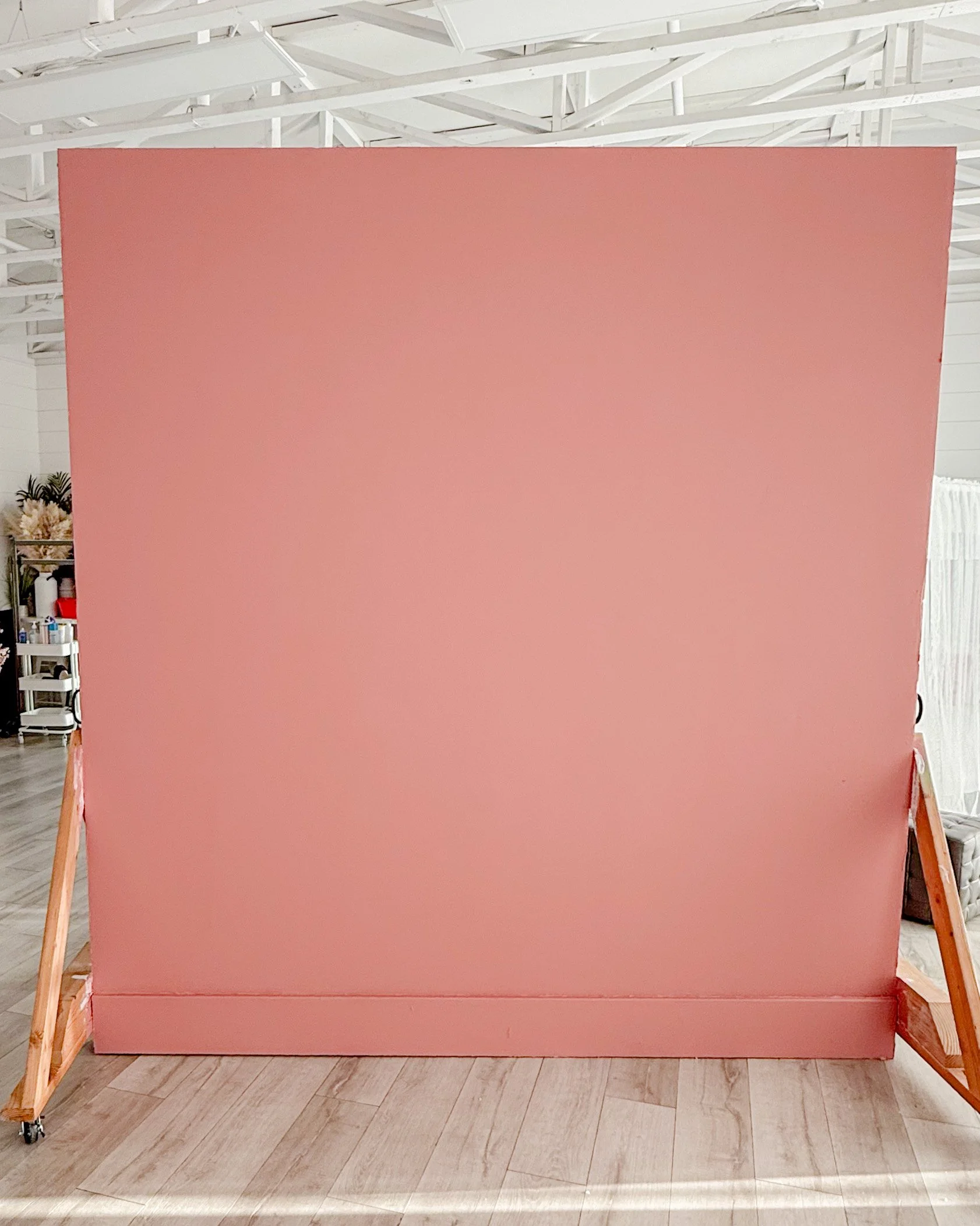 Studio B at Varsa Studios in American Fork, Utah, features a blush pink backdrop wall designed for photographers, videographers, and content creators. The soft, modern color adds warmth and versatility to any shoot—perfect for portrait photography, l