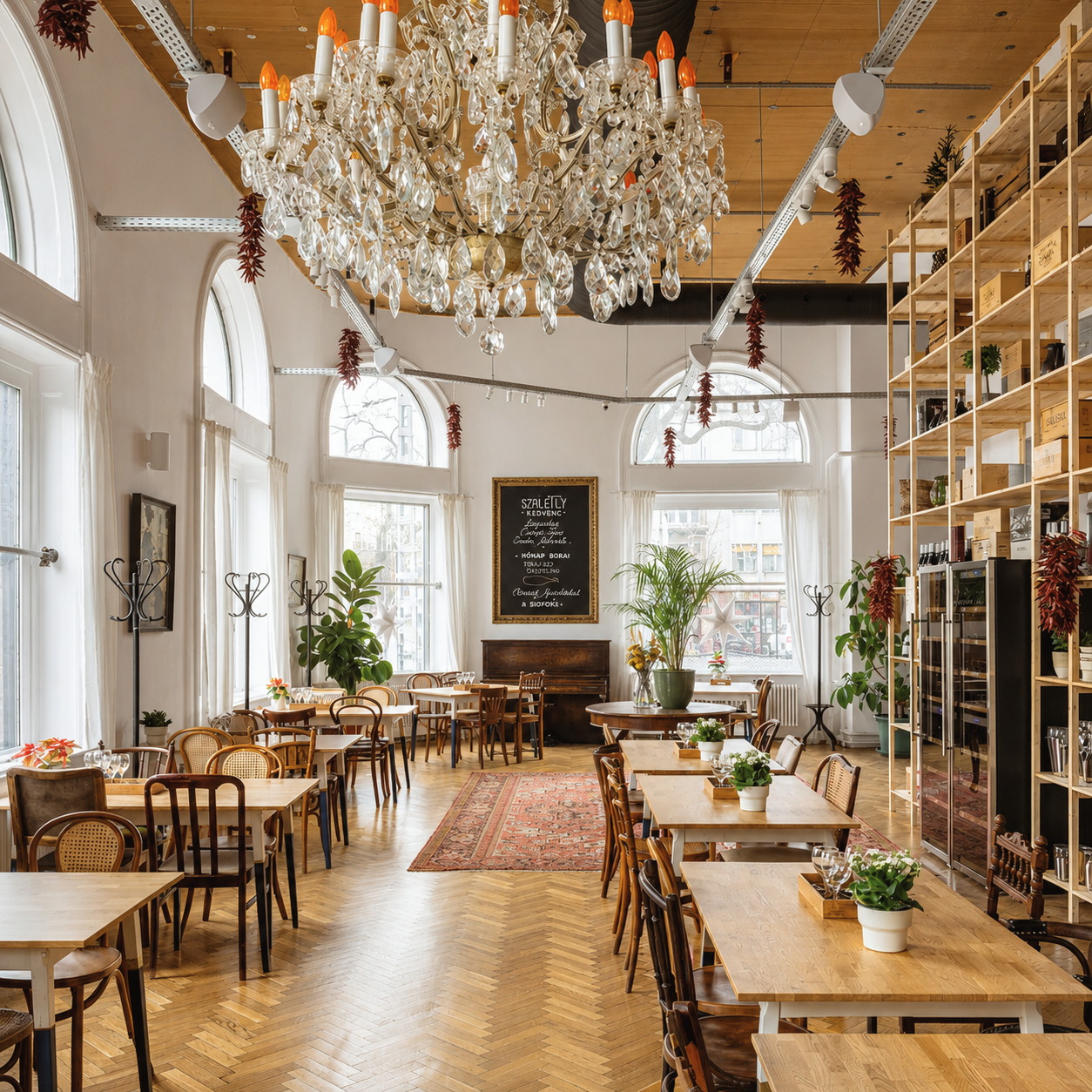 Szaletly restaurant in Budapest, Hungary, serving contemporary interpretations of traditional Hungarian cuisine in a stylish neighborhood setting.