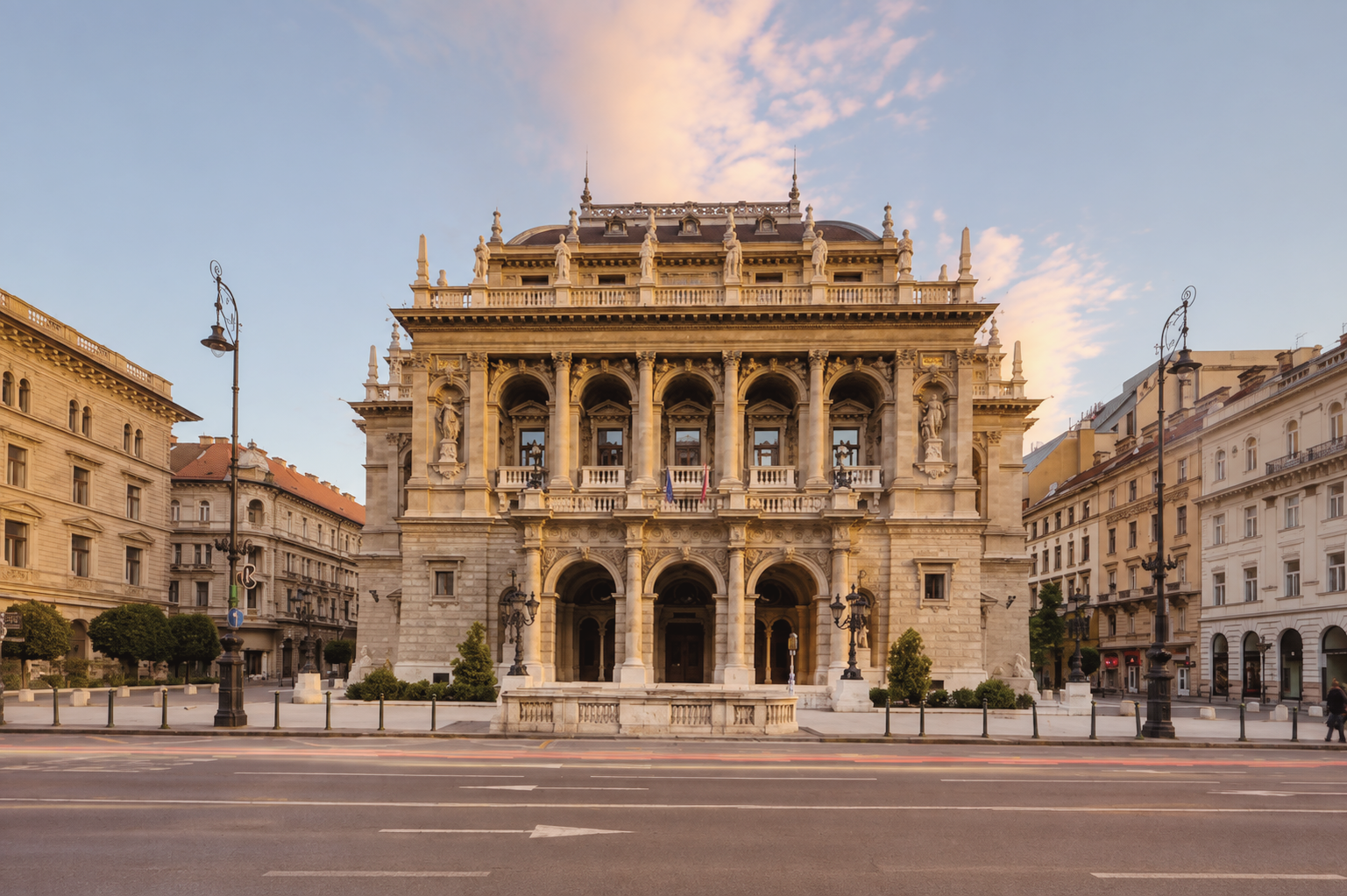 Hungarian State Opera House in Budapest, Hungary, showcasing its ornate Neo-Renaissance architecture along historic Andrássy Avenue.