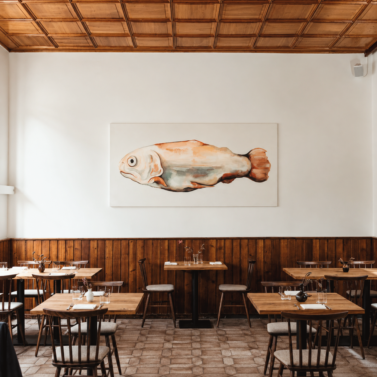 Art-filled interior of Reznicek, a contemporary Viennese restaurant in Vienna