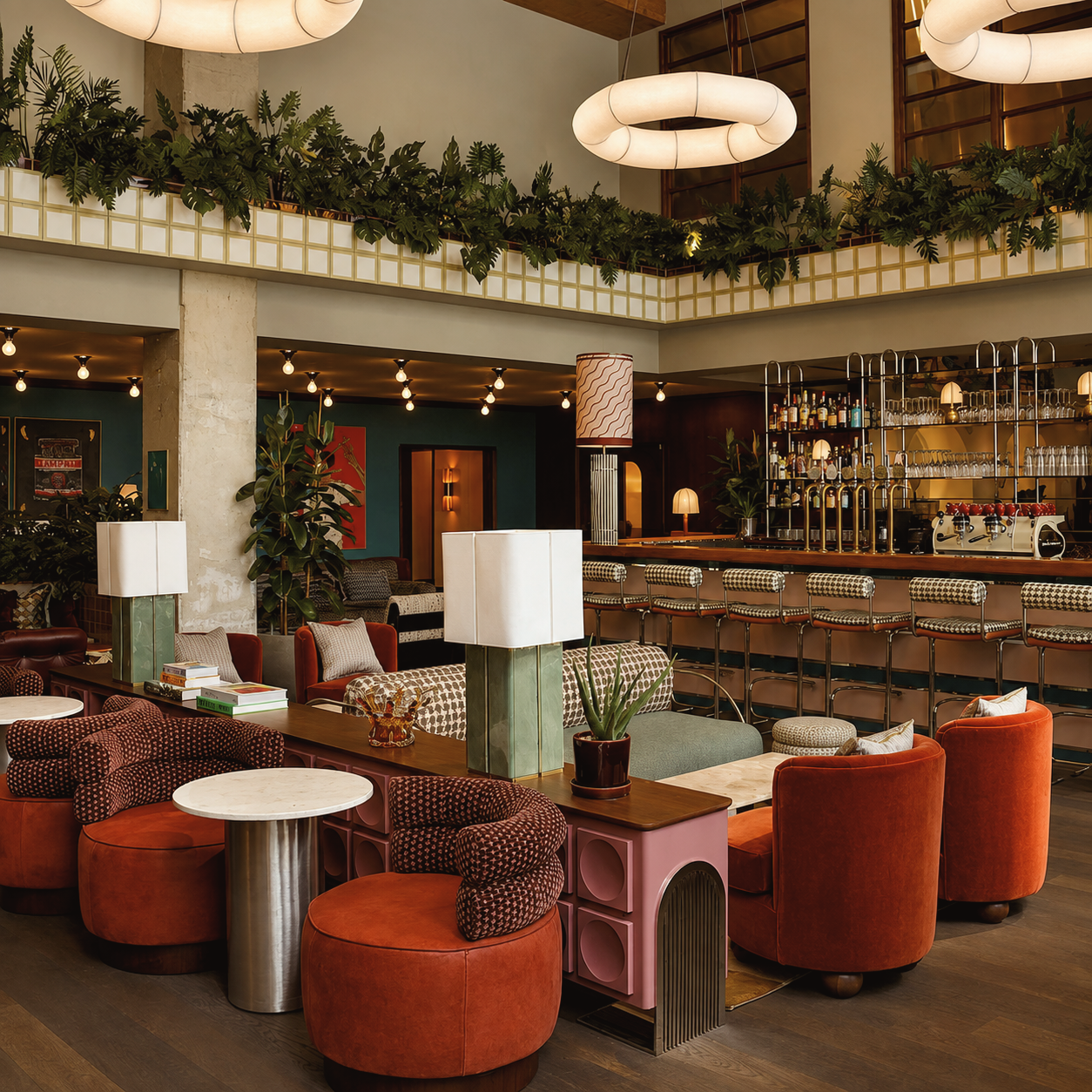 Stylish contemporary interior at The Hoxton Brussels hotel in Belgium
