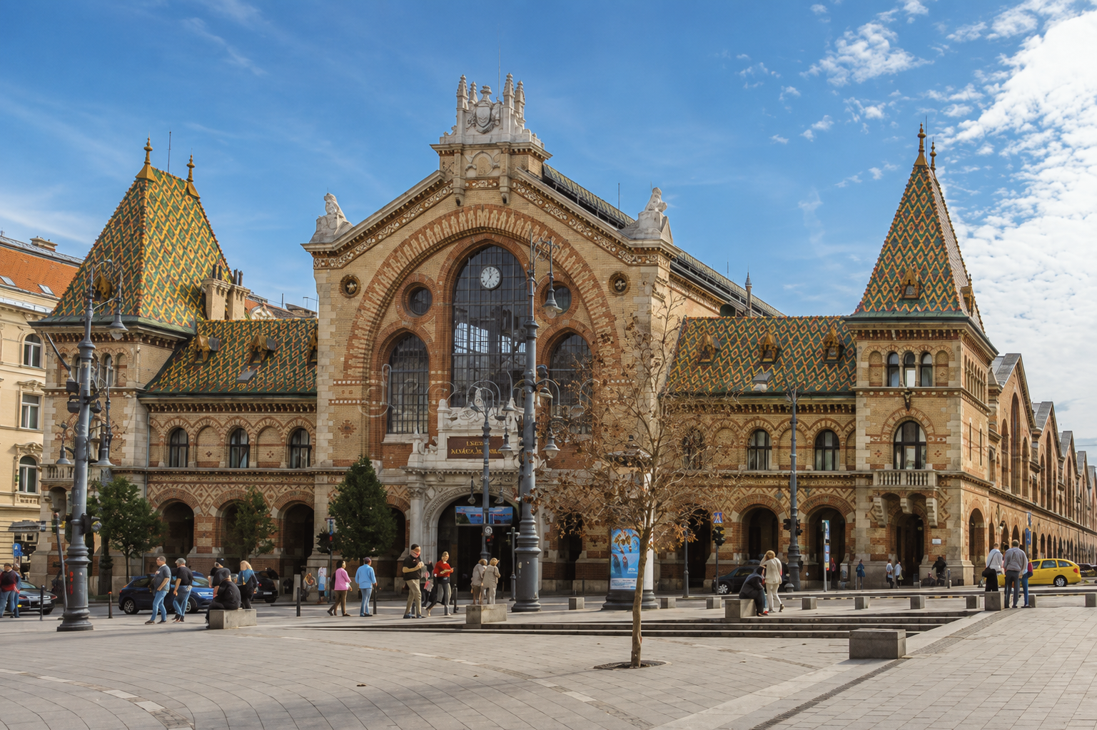Central Market Hall in Budapest, Hungary, featuring traditional Hungarian food, local produce, spices, specialty products, and historic market architecture.