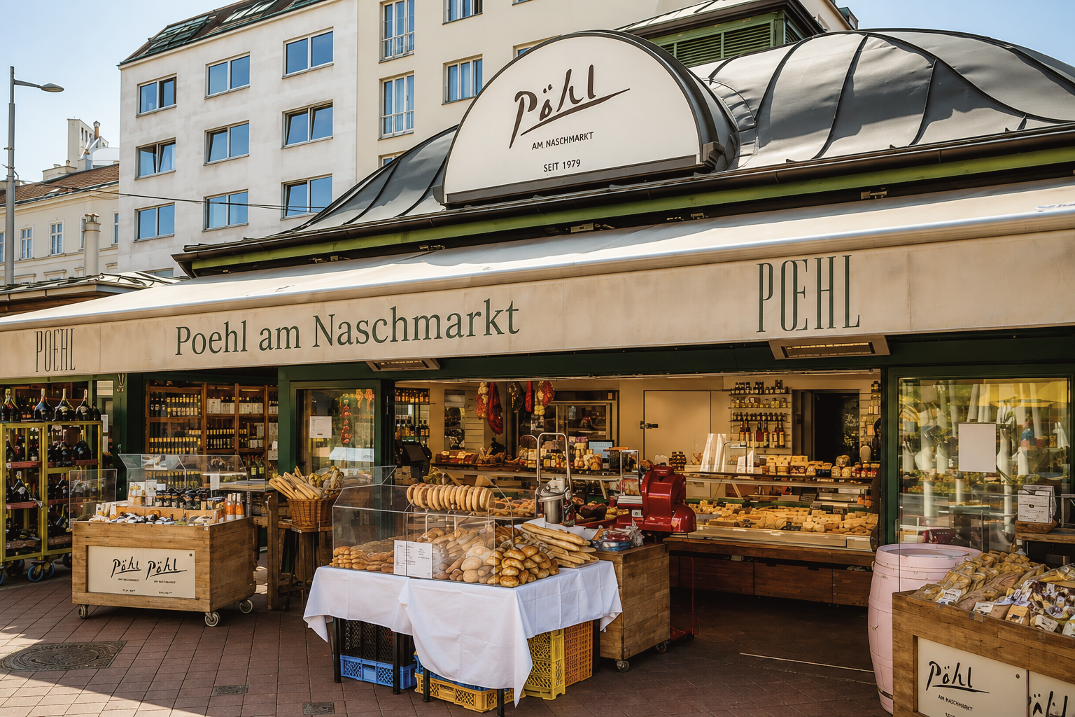 Fresh produce and specialty foods displayed at Vienna’s famous Naschmarkt