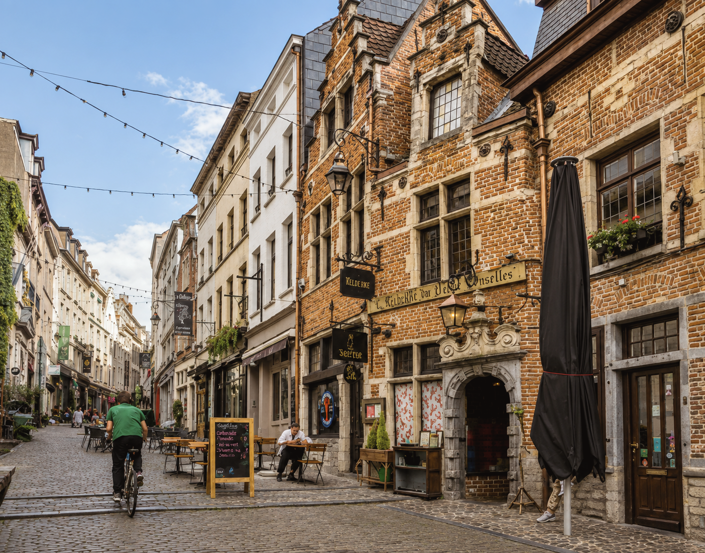 Characterful streets of the Marolles neighborhood in Brussels, Belgium