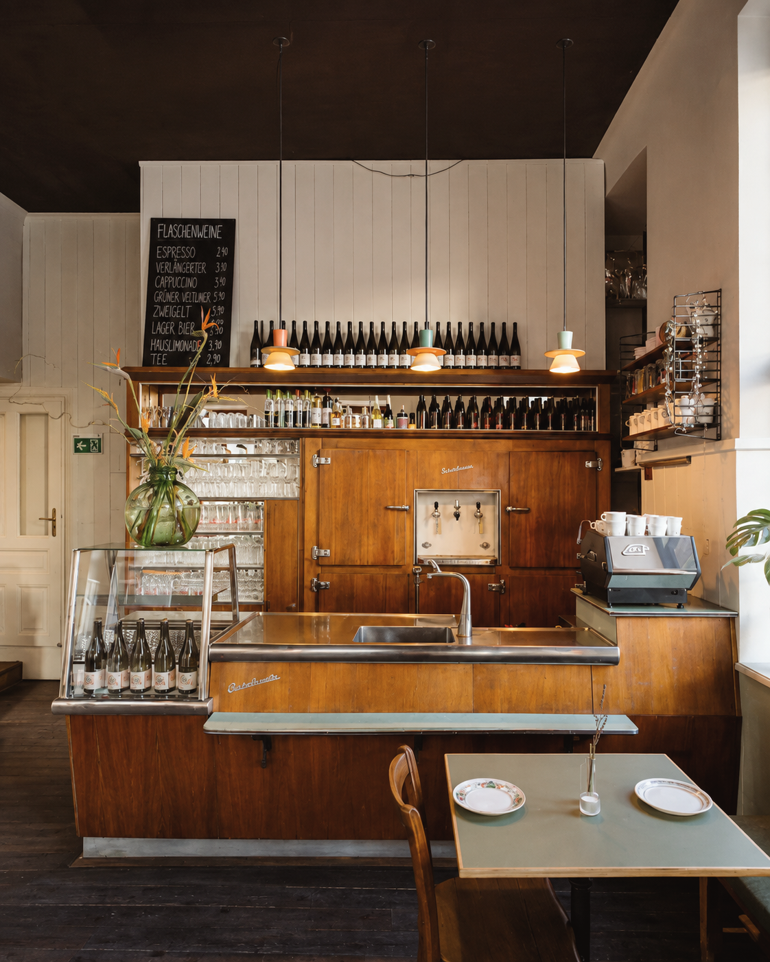Contemporary Austrian restaurant and bar interior at Rosi in Vienna