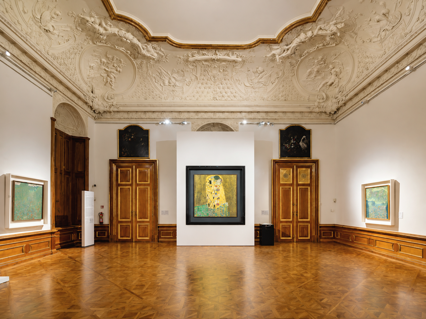 Gustav Klimt’s The Kiss displayed inside the Belvedere Palace museum in Vienna