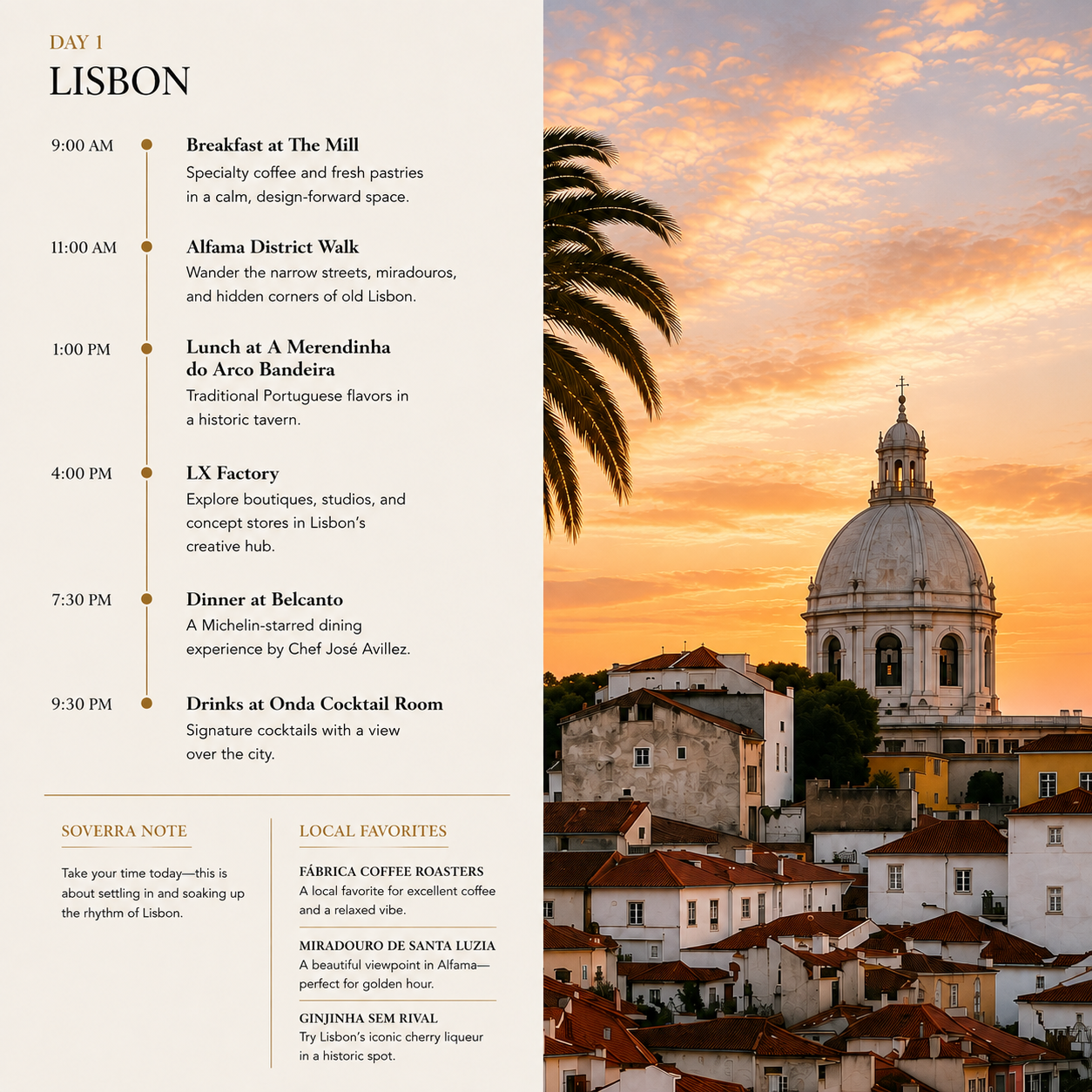 Example personalized Soverra Lisbon travel itinerary