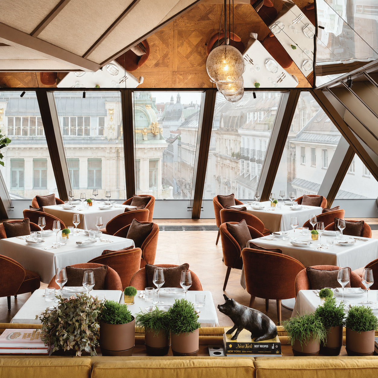 Elegant rooftop restaurant and dining space at Rosewood Vienna