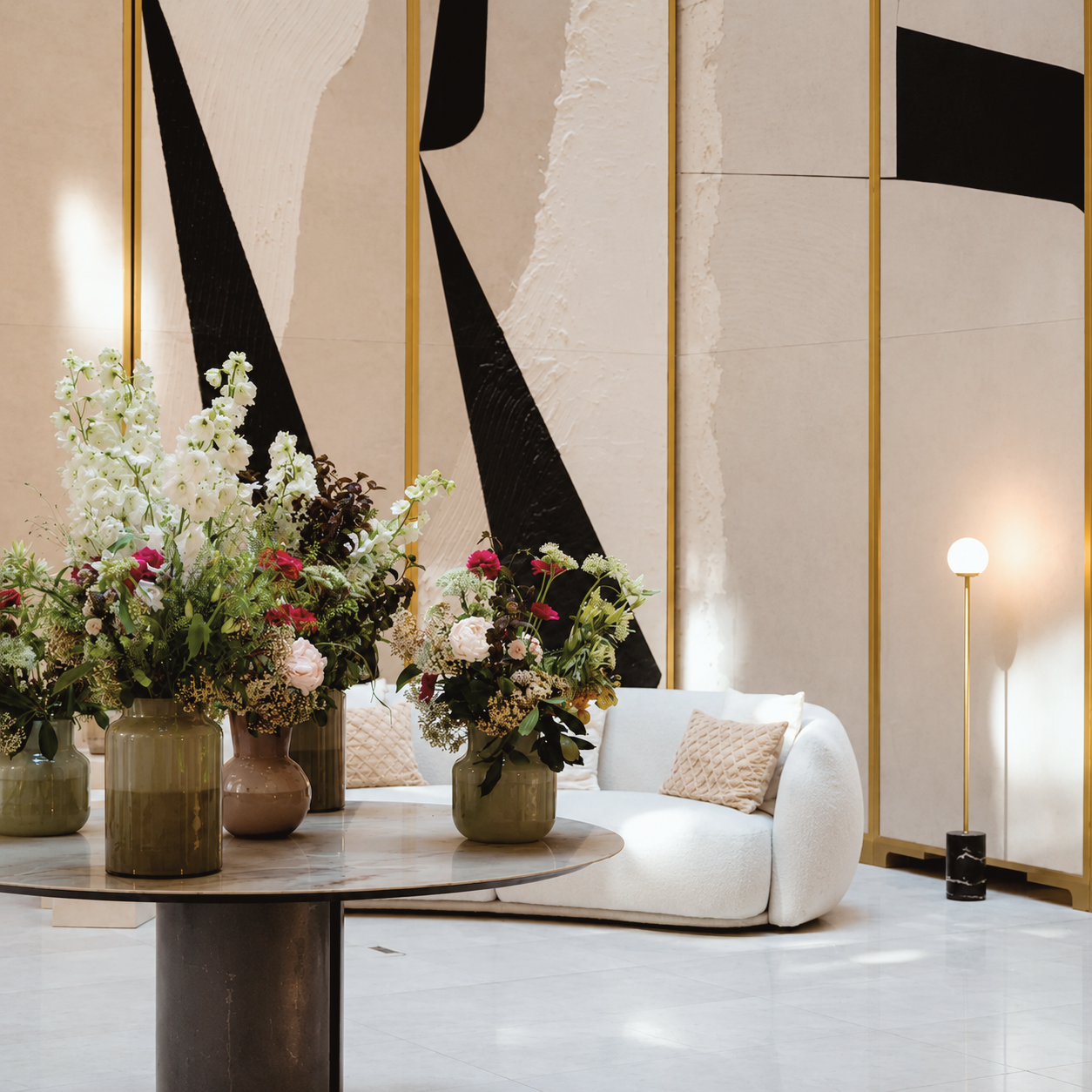 Contemporary floral lobby inside Almanac Palais Vienna luxury hotel