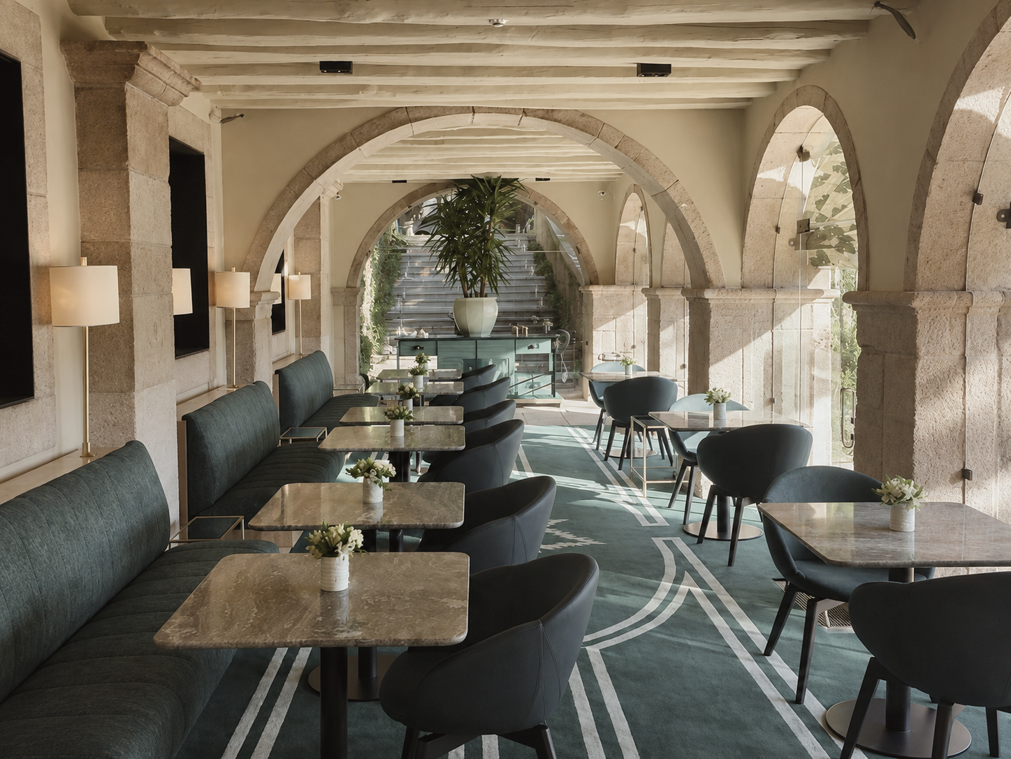 Antiqvvm fine dining restaurant in Porto, Portugal, featuring an elegant dining room with historic stone arches, contemporary furnishings, and refined interiors.