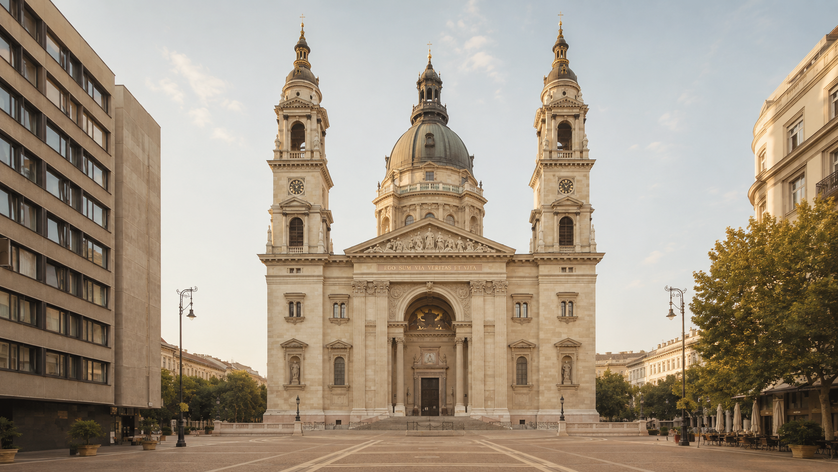 Lipótváros district in Budapest, Hungary, home to the Hungarian Parliament, St. Stephen’s Basilica, elegant architecture, and the Danube waterfront.