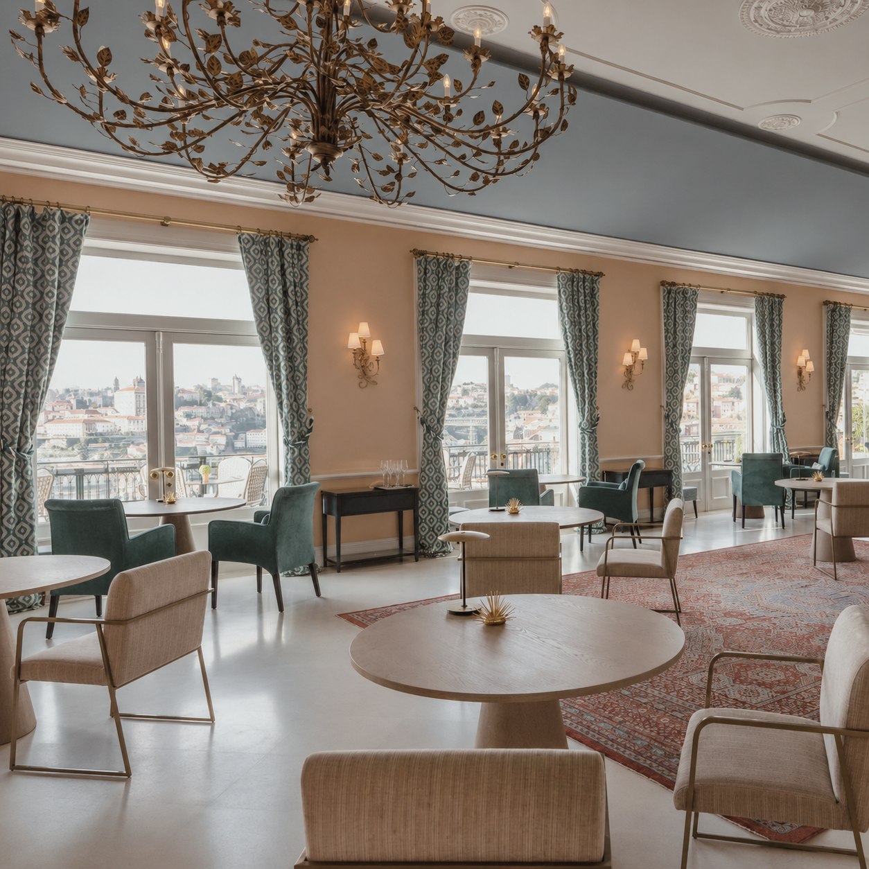 The Yeatman Gastronomic Restaurant in Porto, Portugal, featuring an elegant fine dining room with refined interiors and panoramic views over the city.