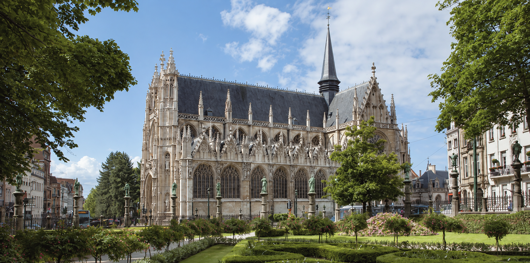 Elegant streets and historic buildings in the Sablon neighborhood of Brussels