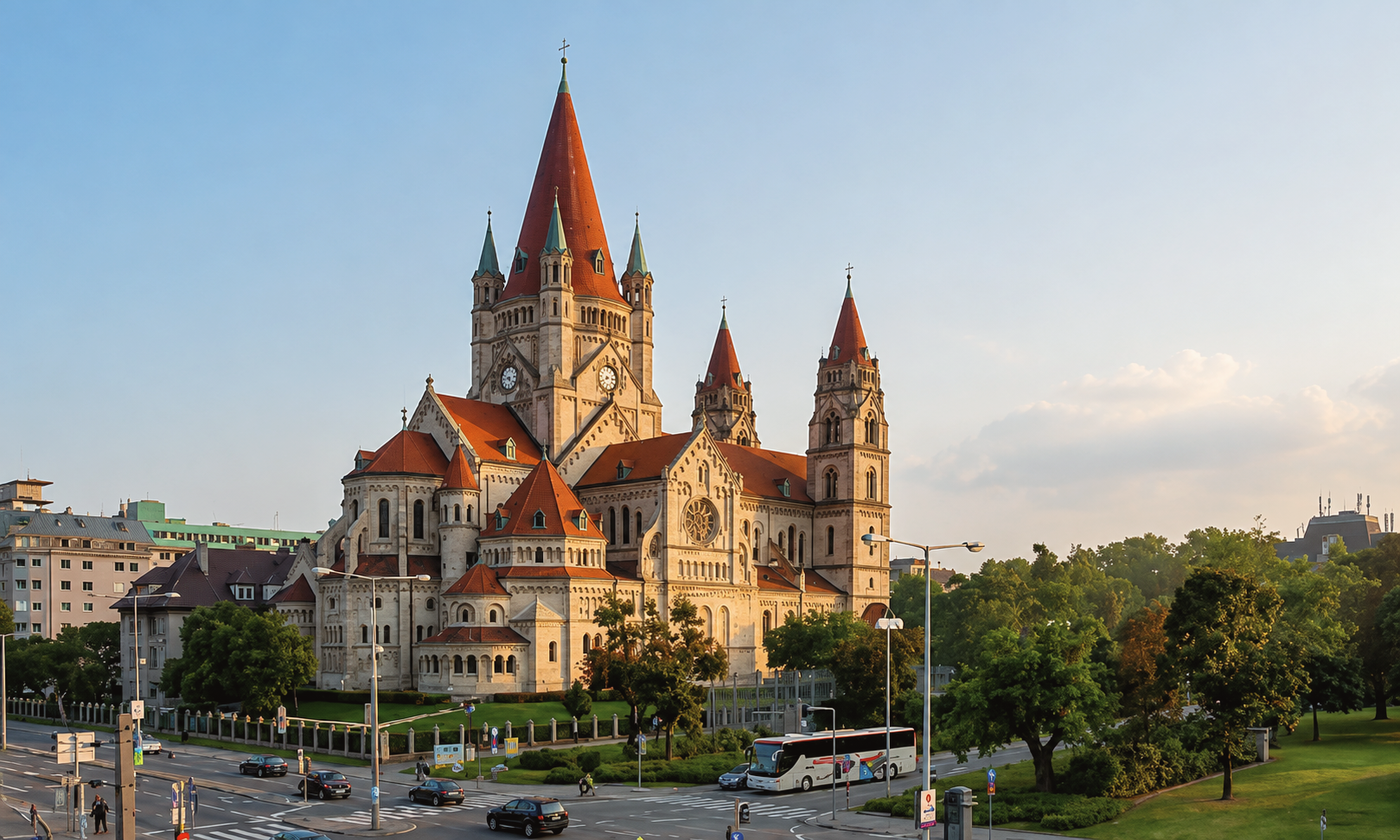Historic architecture and neighborhood streets in Leopoldstadt, Vienna