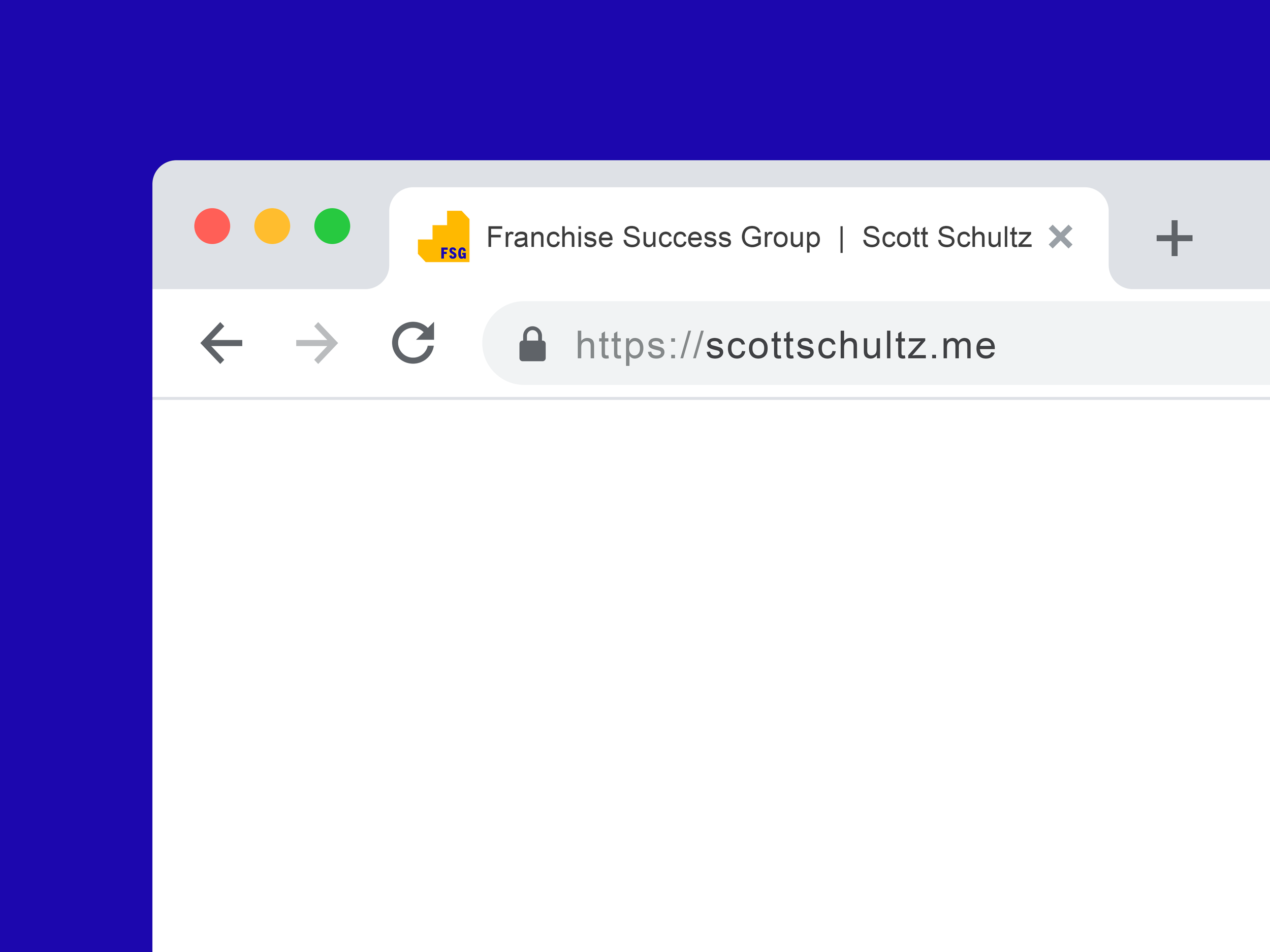 Web browser tab showing the website 'scottschultz.me' open on a computer screen, with a blue background.