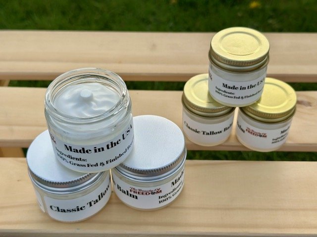 Classic unscented beef tallow balm made from 100% grass-fed tallow in a glass jar