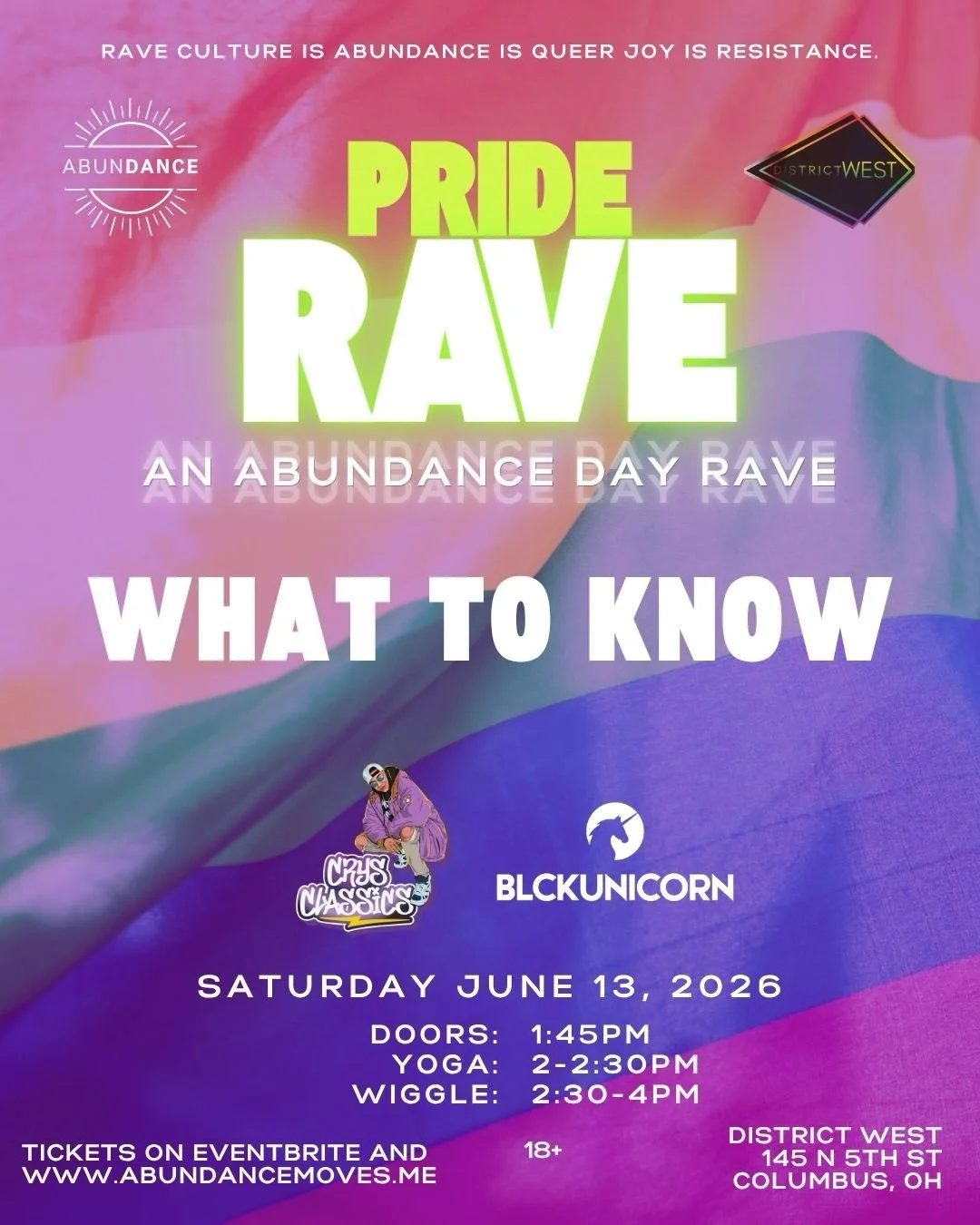 🏳️&zwj;🌈 WHAT TO KNOW FOR THIS SATURDAY 🏳️&zwj;⚧️

PRIDE RAVE is almost here! We&rsquo;re counting down the days and wanted to share a bit of useful info. Swipe through so you can feel prepared!

🎟️ Eventbrite link in bio. 
🗓️SAT JUNE 13 2026
⏳D