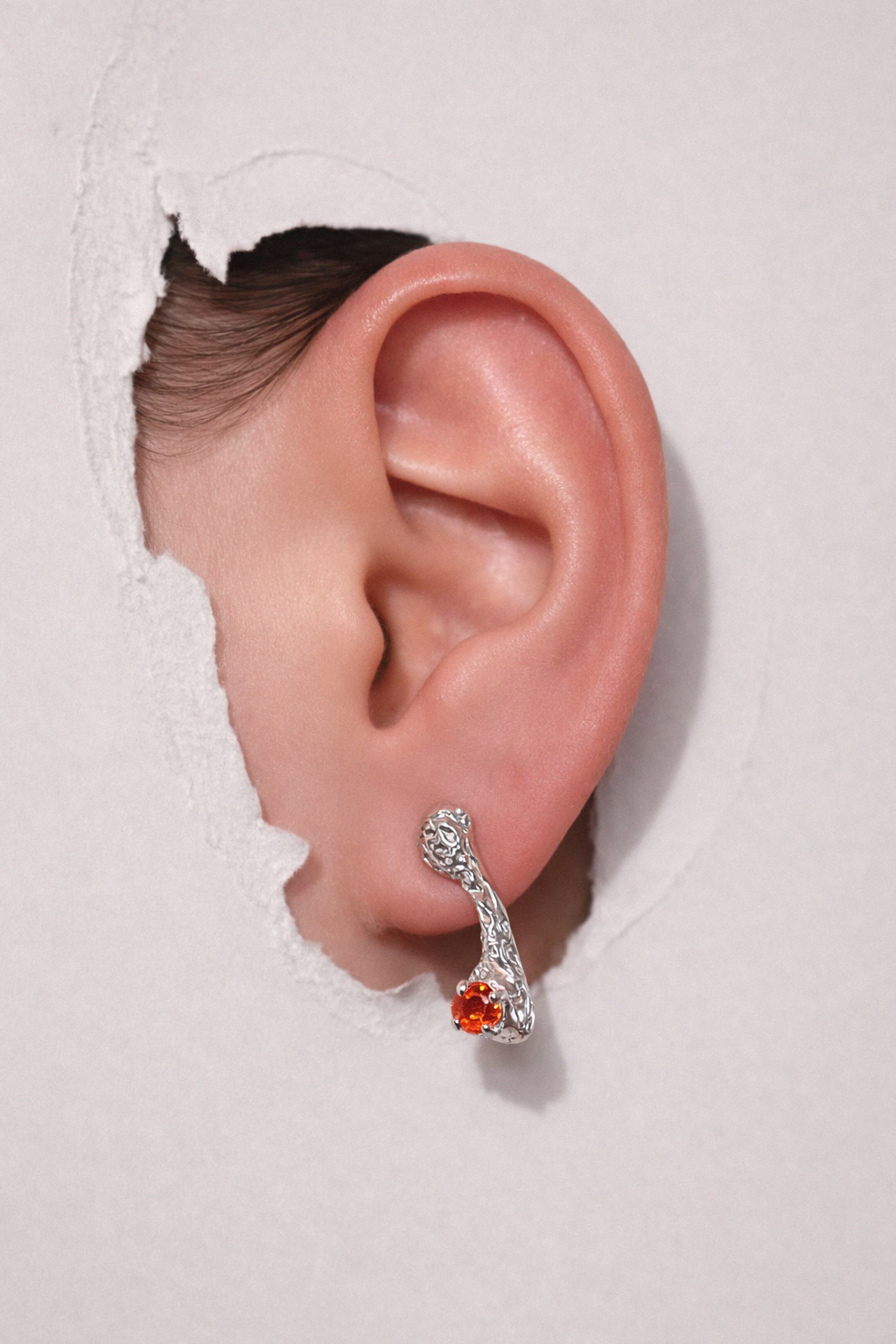 Ember Curve | Silver Studs with Orange CZ