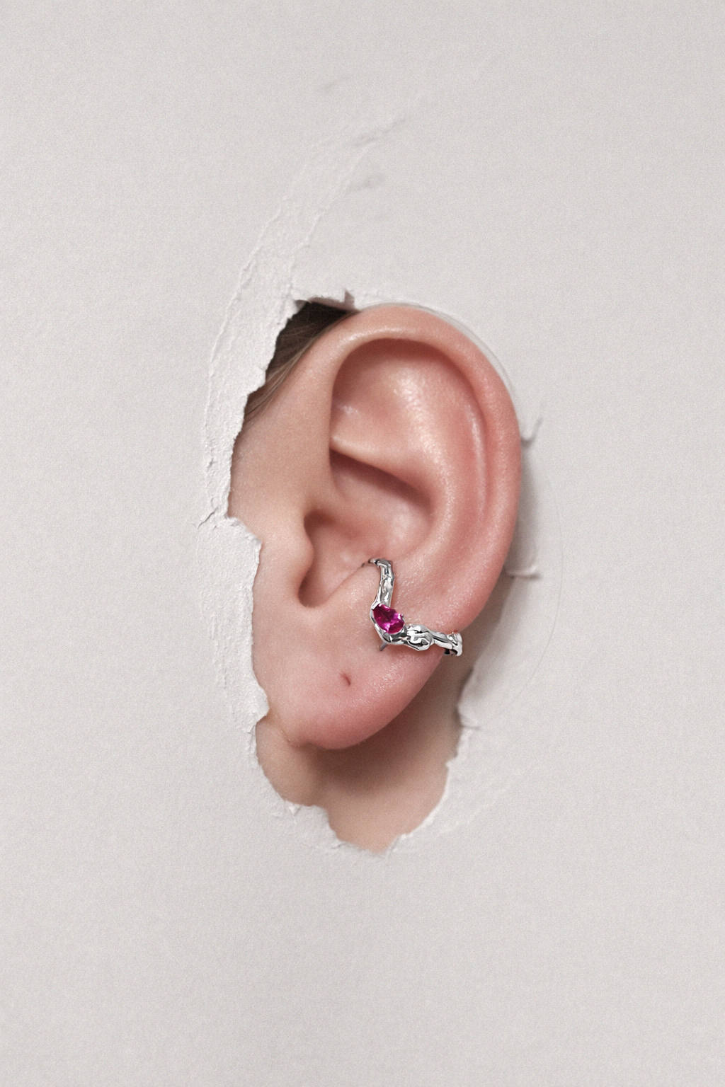 Between Forms | Silver Earcuff with Ruby CZ