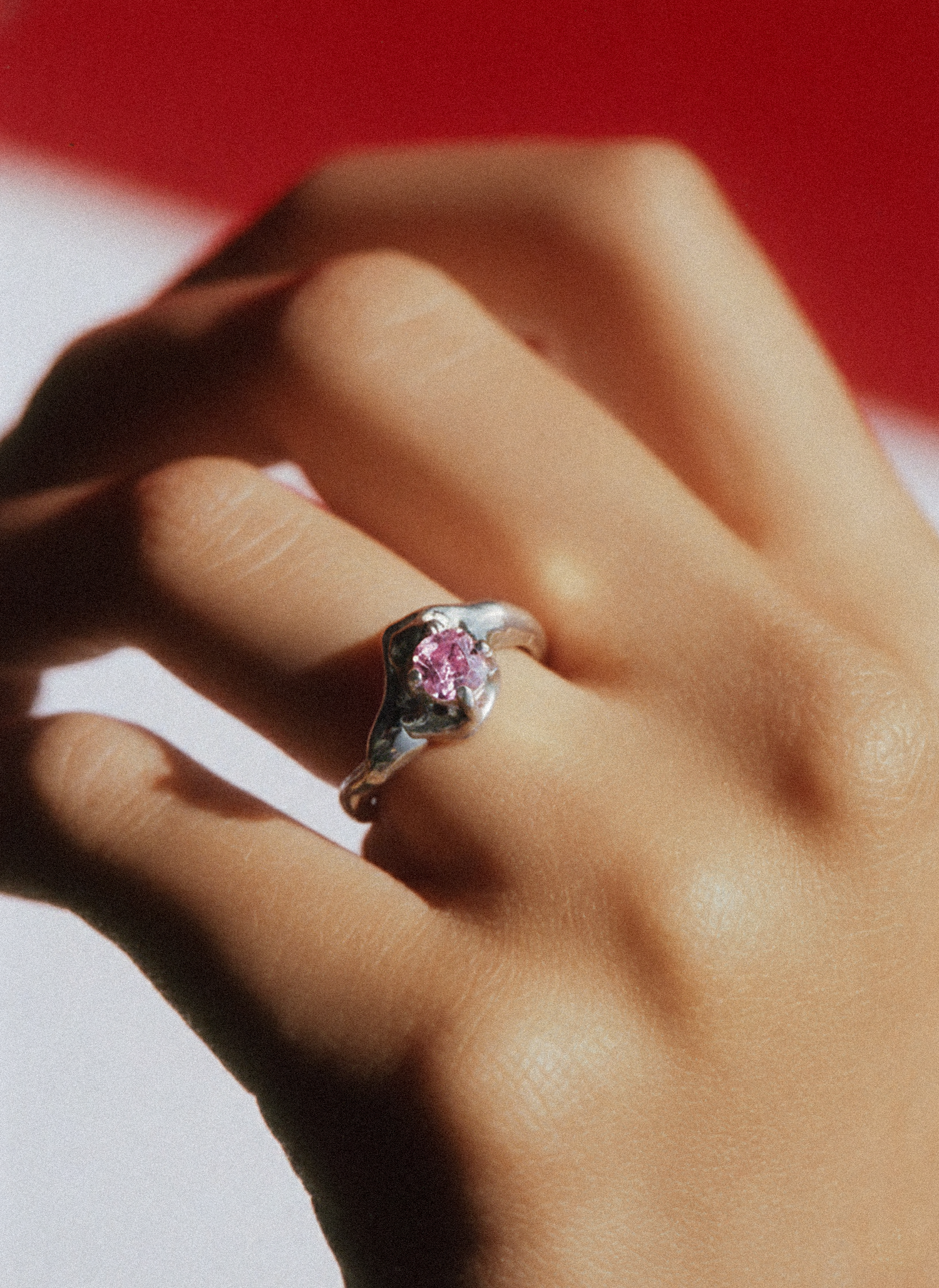 Sterling Silver Ring with Pink Radiant Cut CZ | Size 7