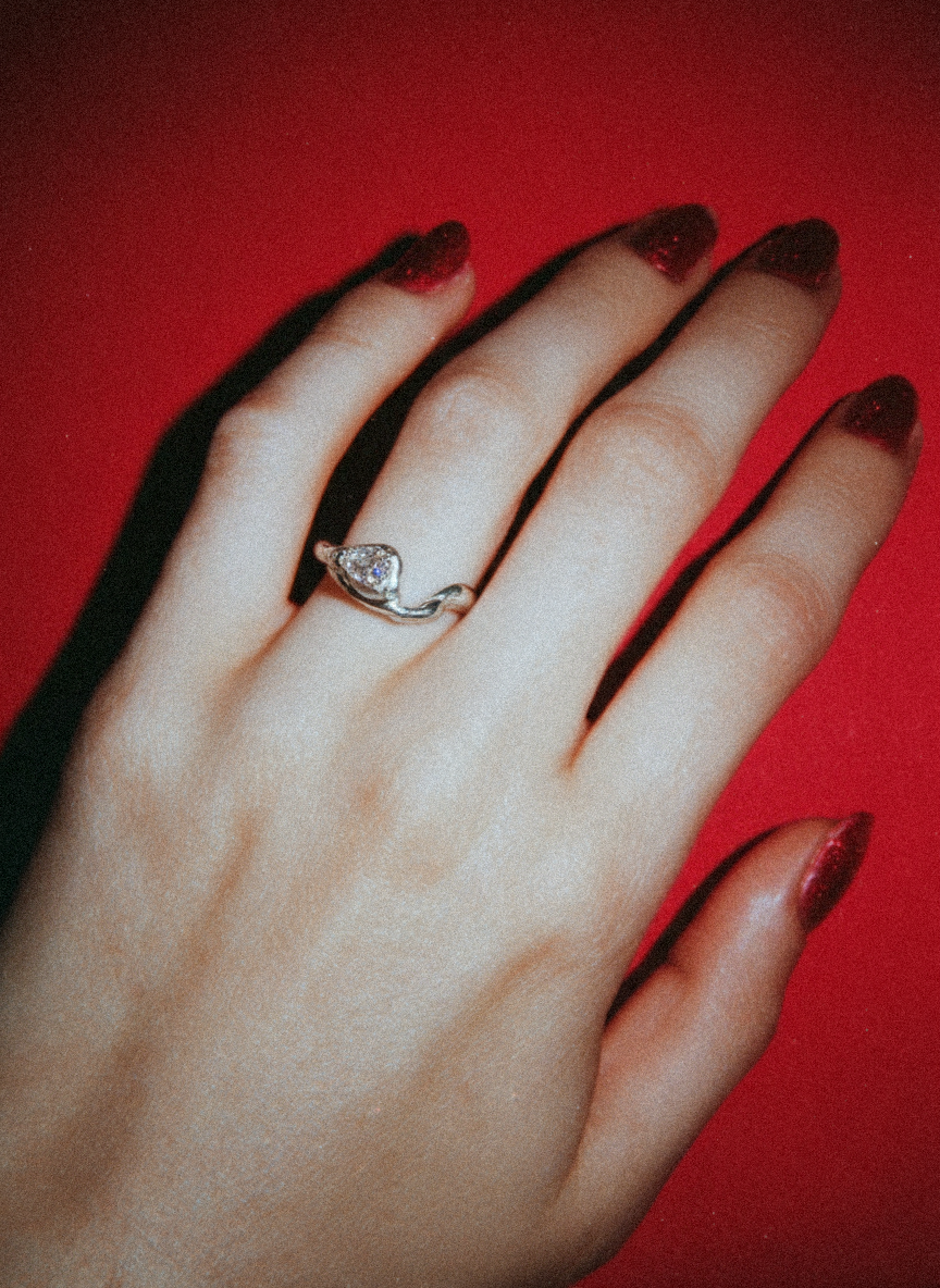 Sterling Silver Ring with White Pear Cut CZ | Size 7