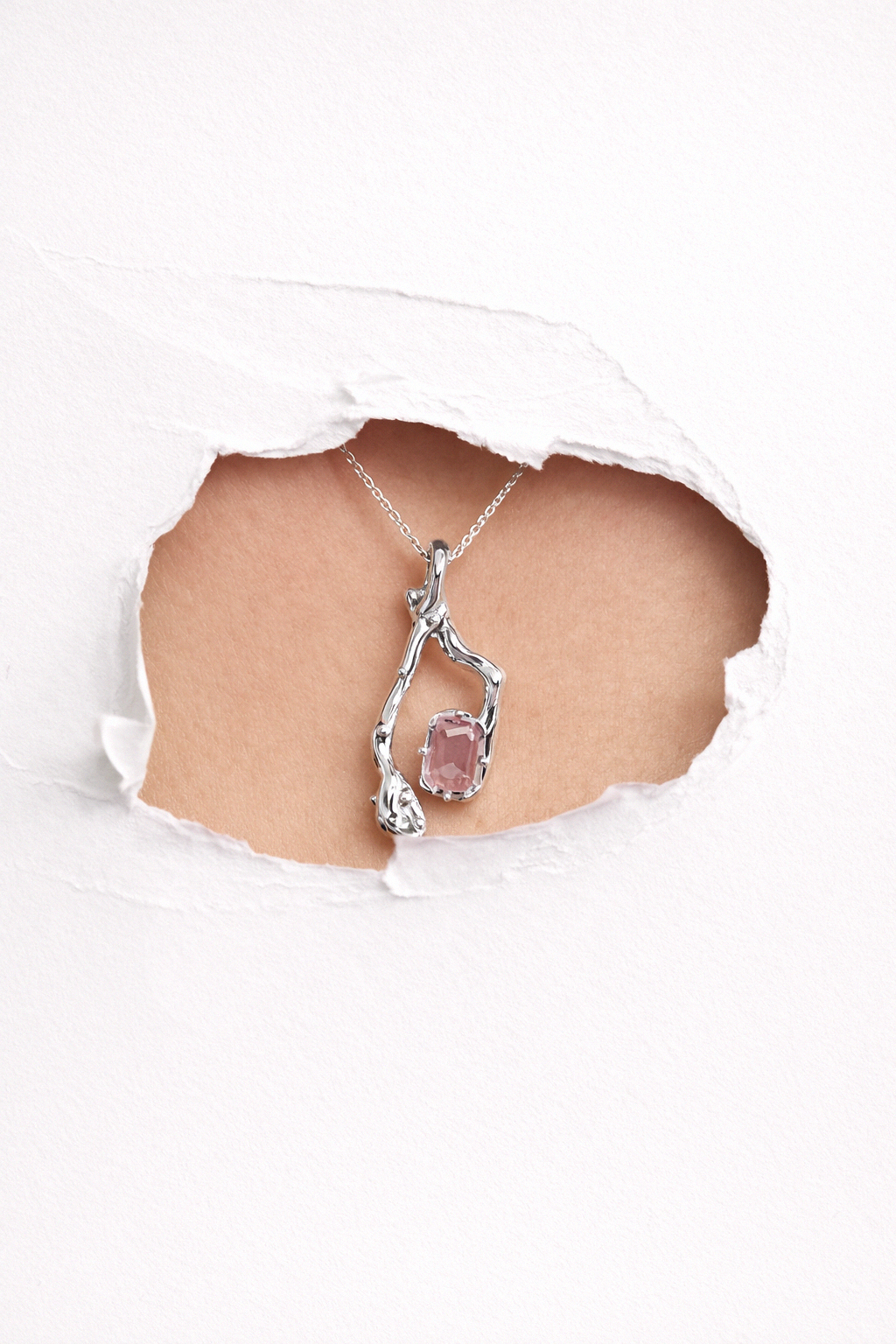 Cradled Stone | Silver Pendant with Pink CZ